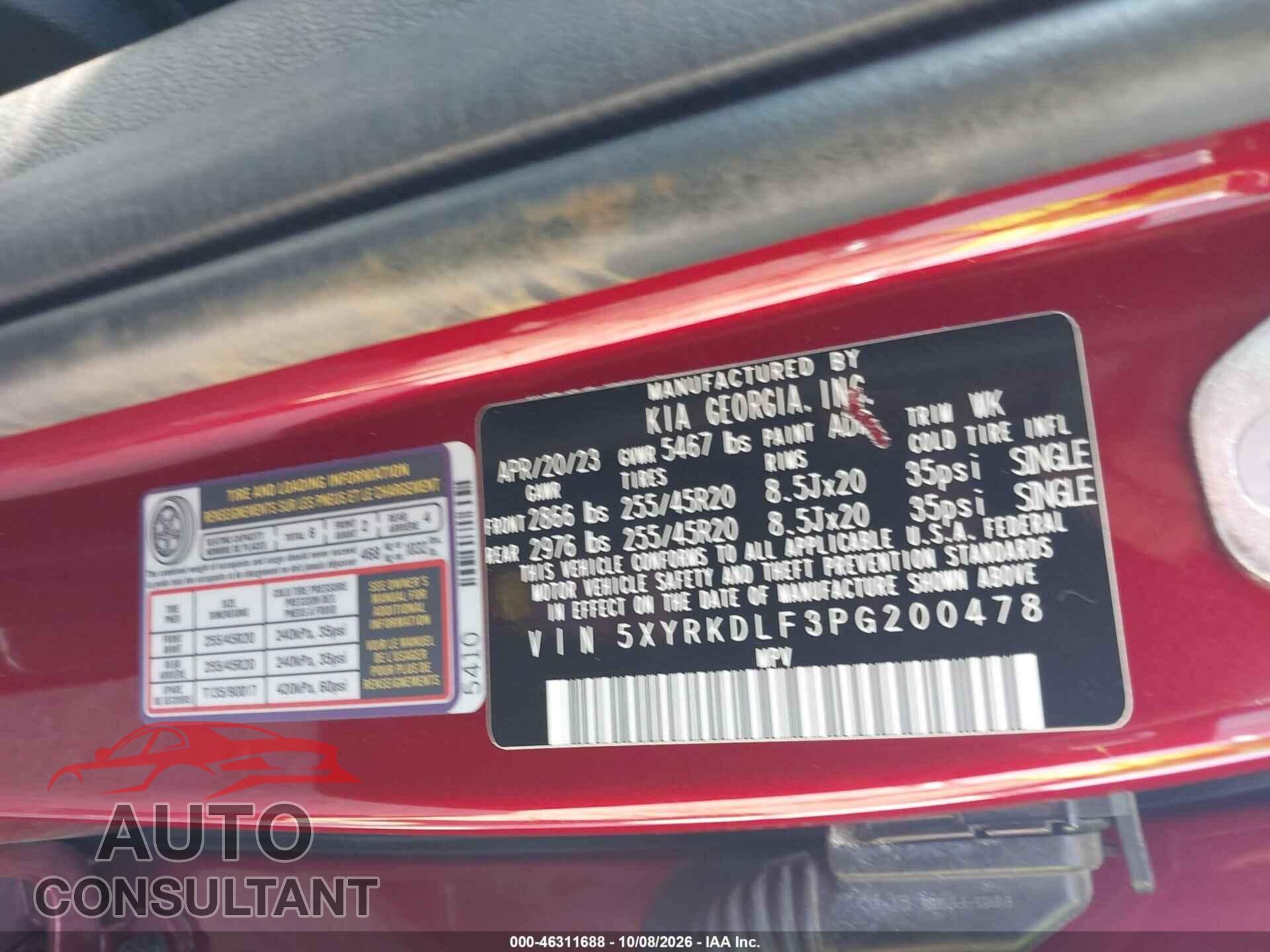 KIA SORENTO 2023 - 5XYRKDLF3PG200478