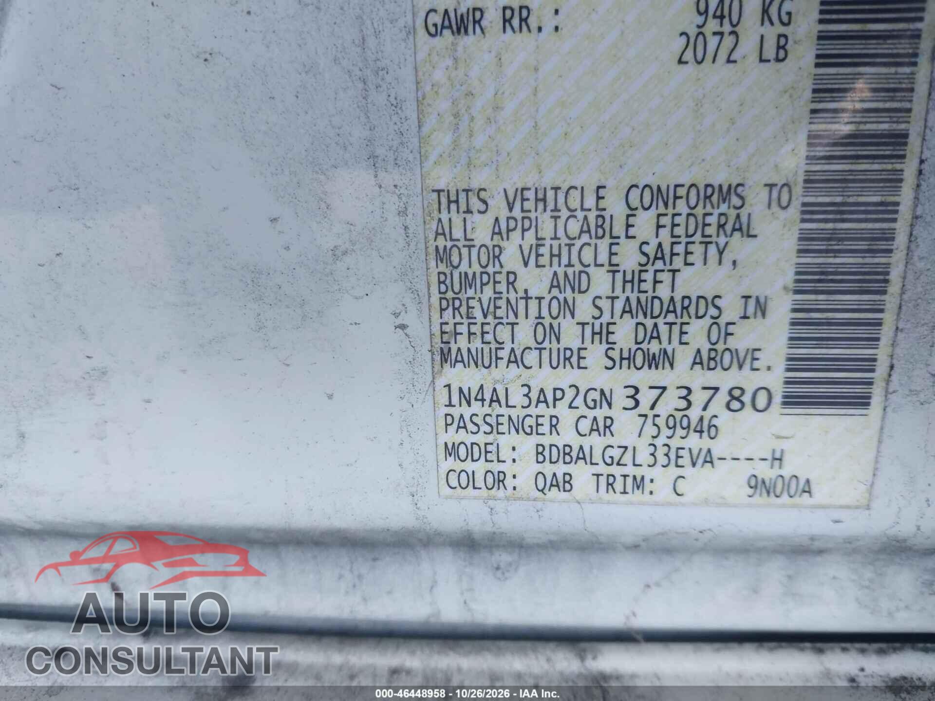 NISSAN ALTIMA 2016 - 1N4AL3AP2GN373780