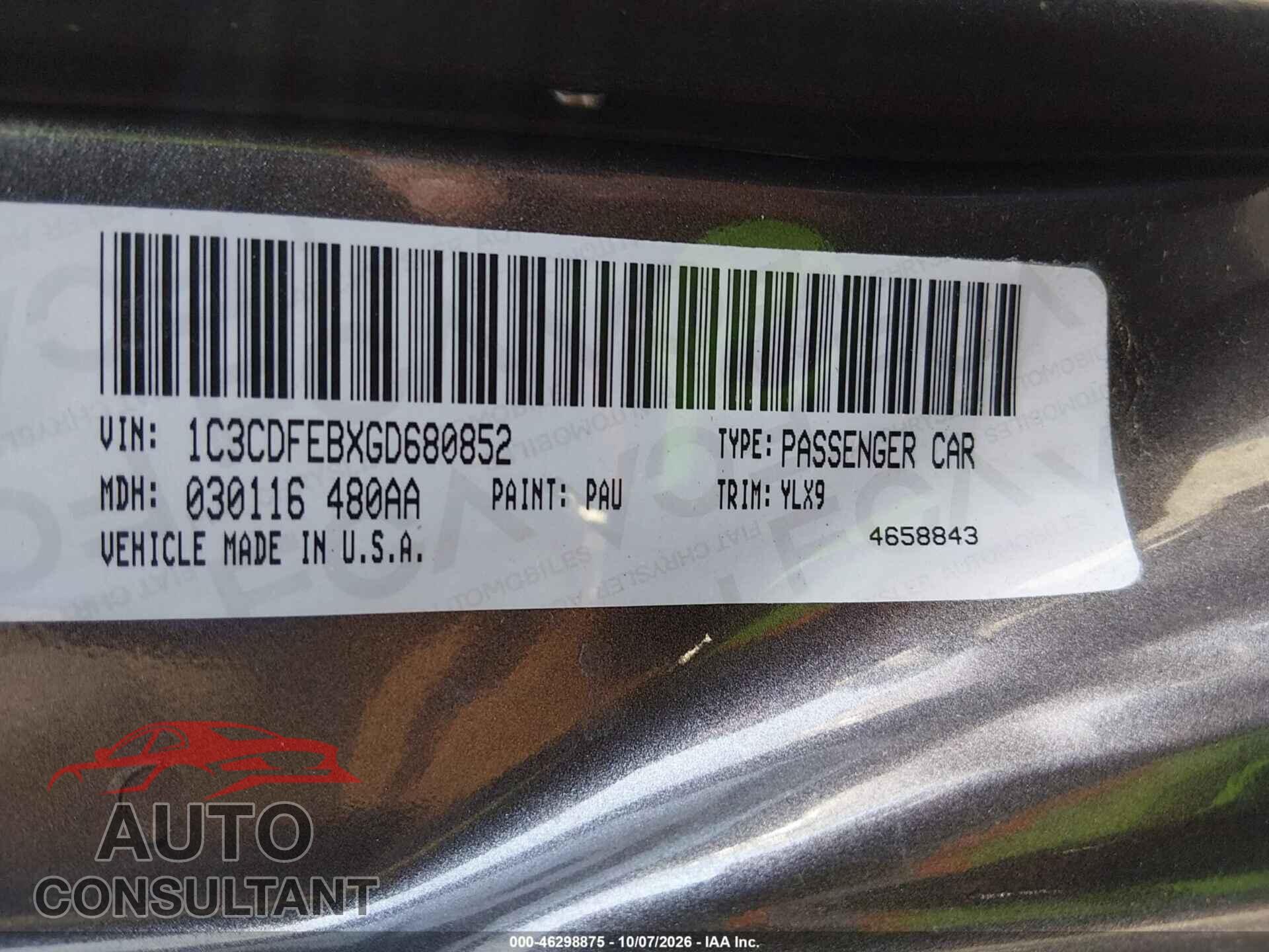 DODGE DART 2016 - 1C3CDFEBXGD680852