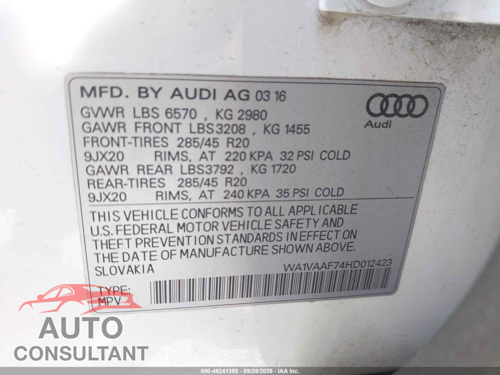 AUDI Q7 2017 - WA1VAAF74HD012423