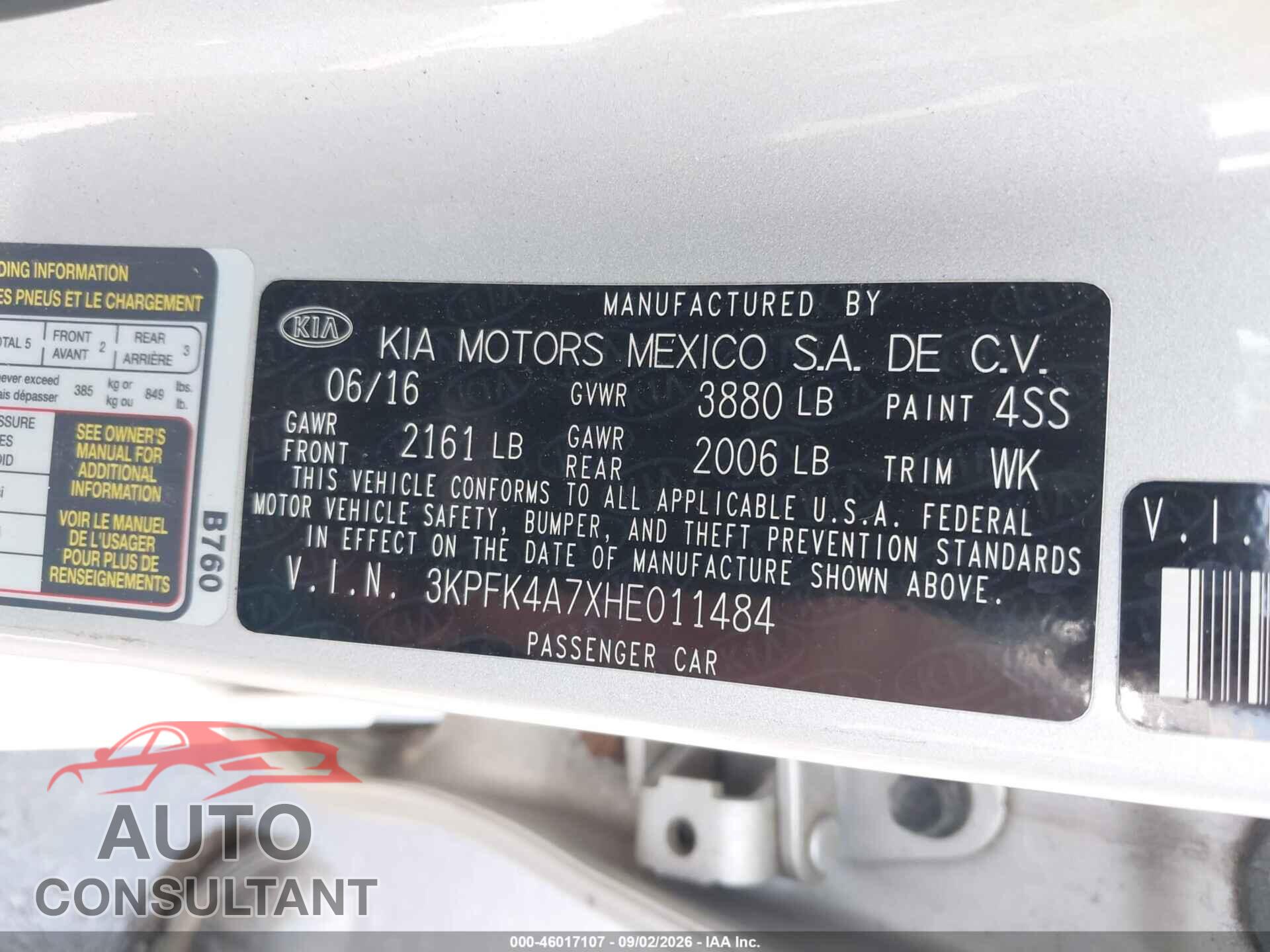 KIA FORTE 2017 - 3KPFK4A7XHE011484