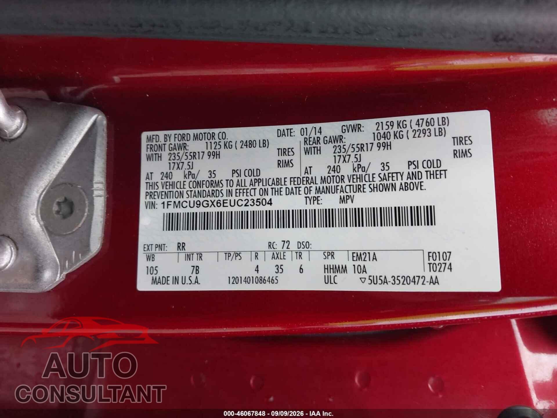 FORD ESCAPE 2014 - 1FMCU9GX6EUC23504