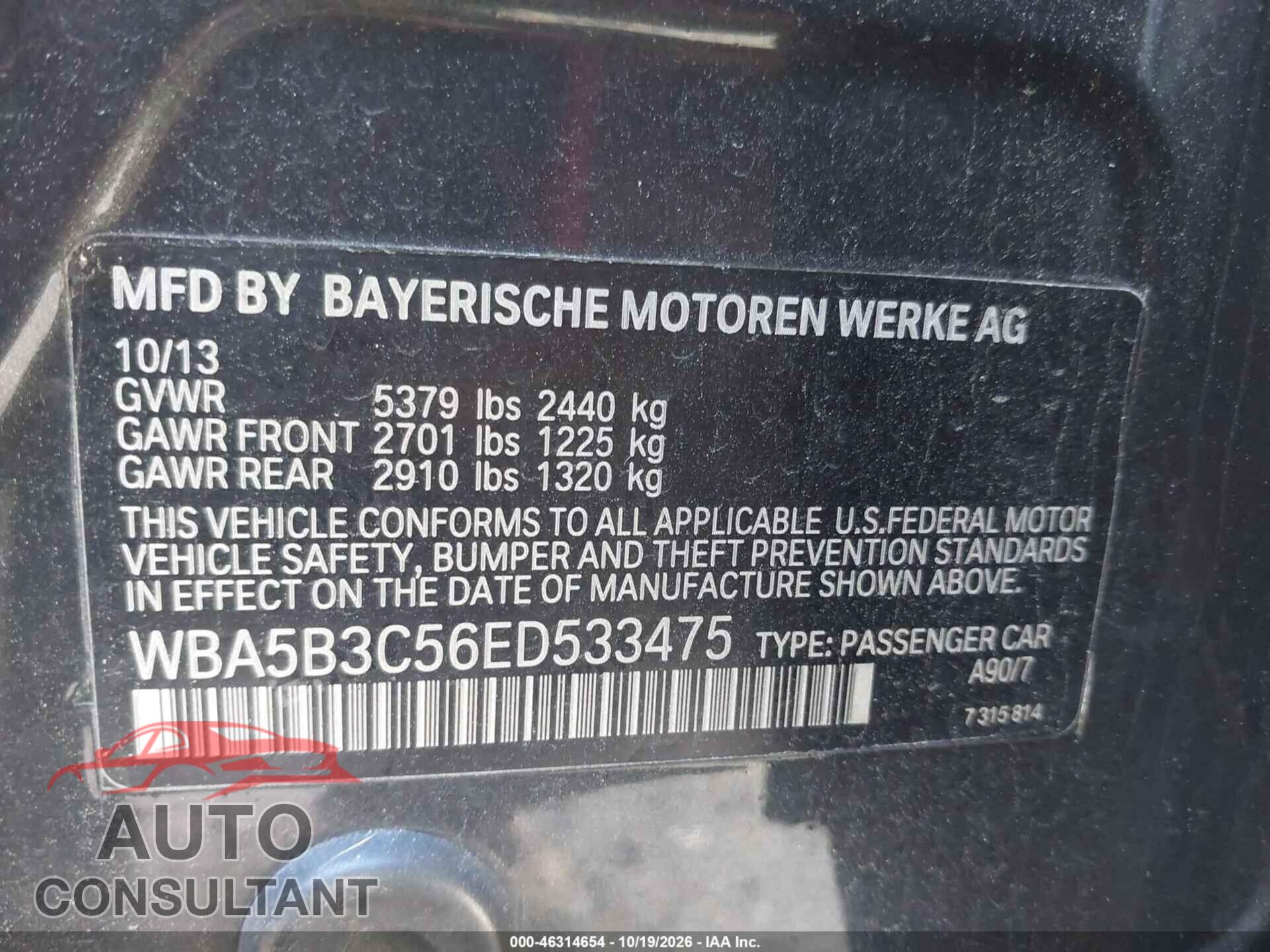 BMW 535I 2014 - WBA5B3C56ED533475