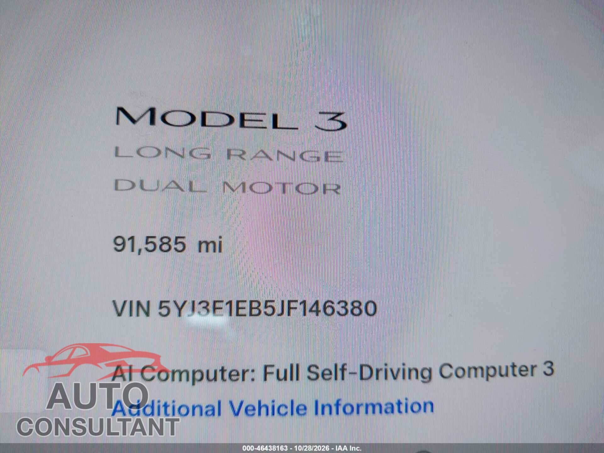 TESLA MODEL 3 2018 - 5YJ3E1EB5JF146380