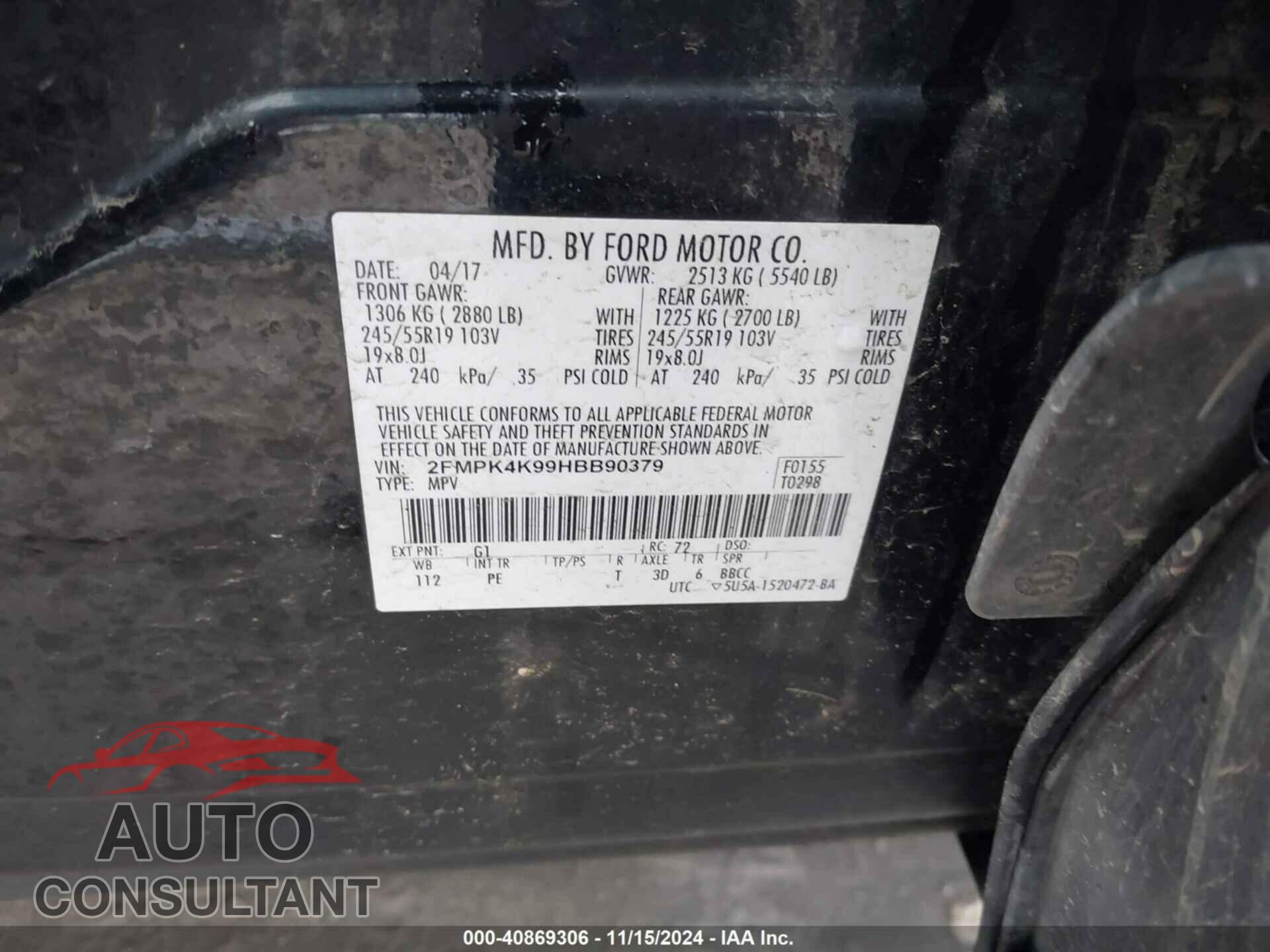 FORD EDGE 2017 - 2FMPK4K99HBB90379