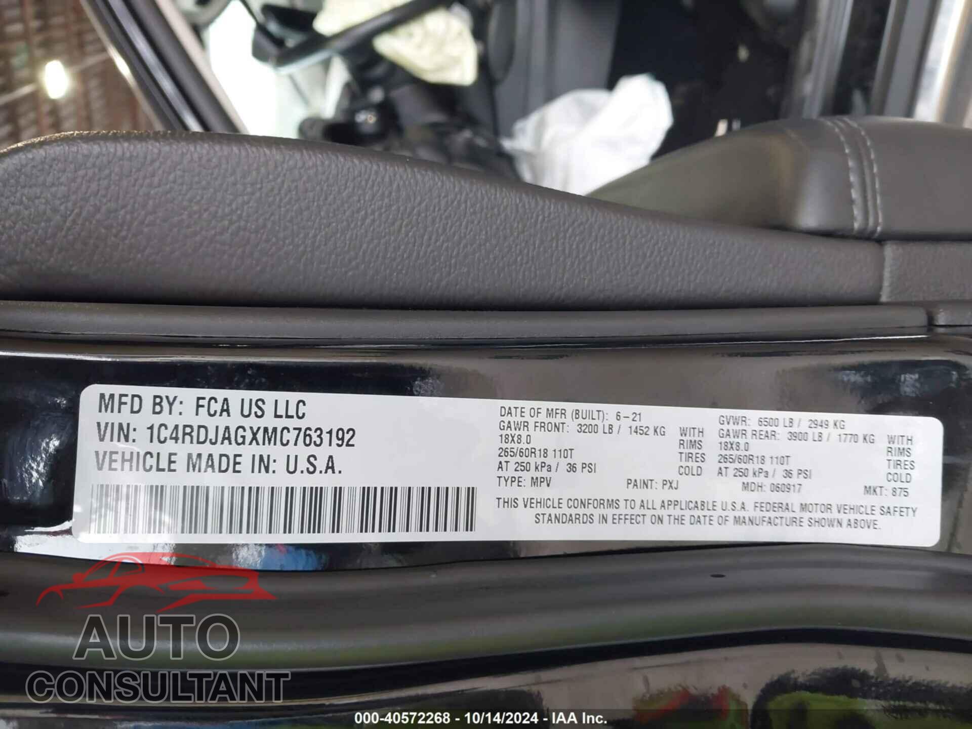 DODGE DURANGO 2021 - 1C4RDJAGXMC763192