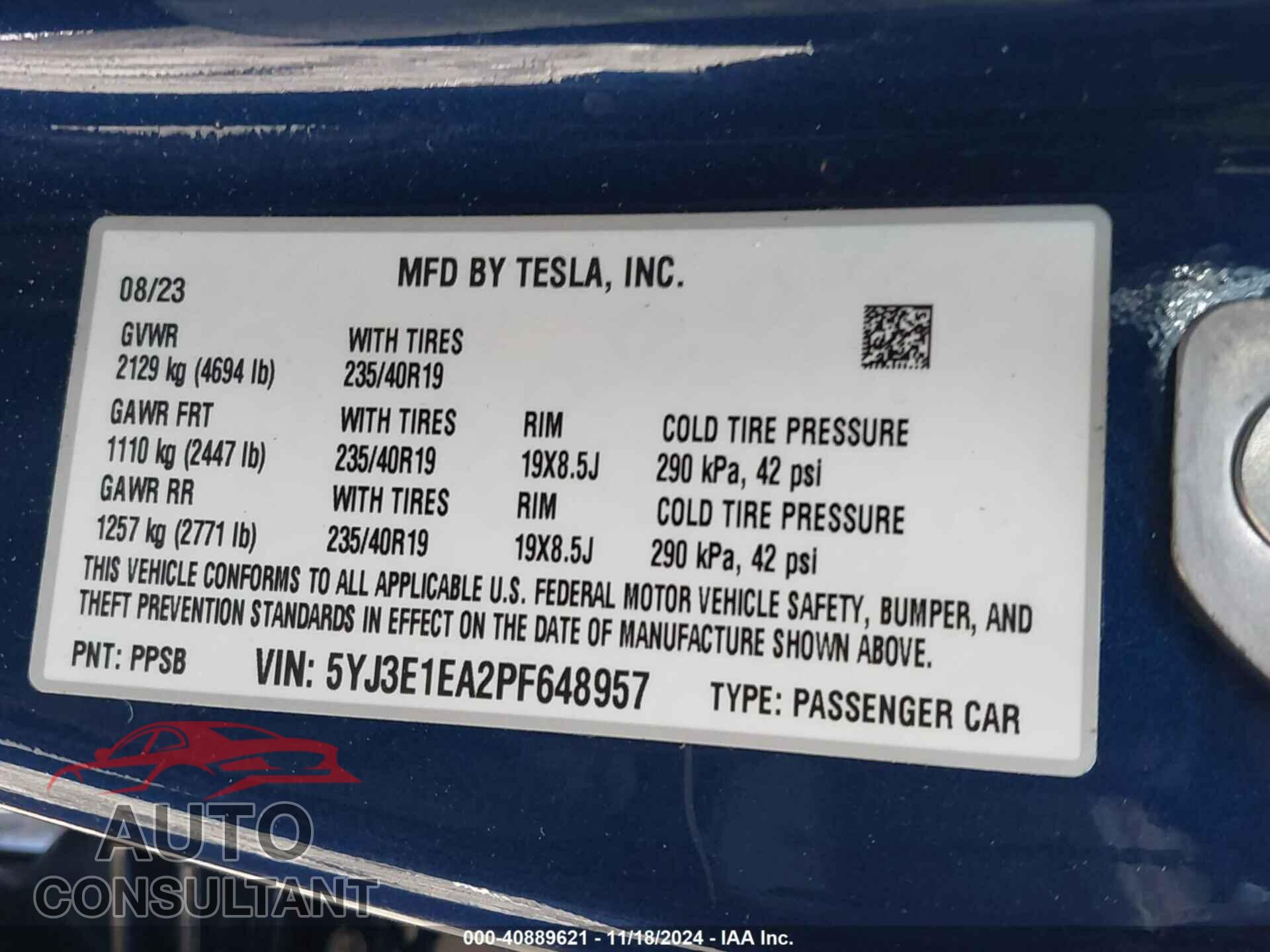 TESLA MODEL 3 2023 - 5YJ3E1EA2PF648957