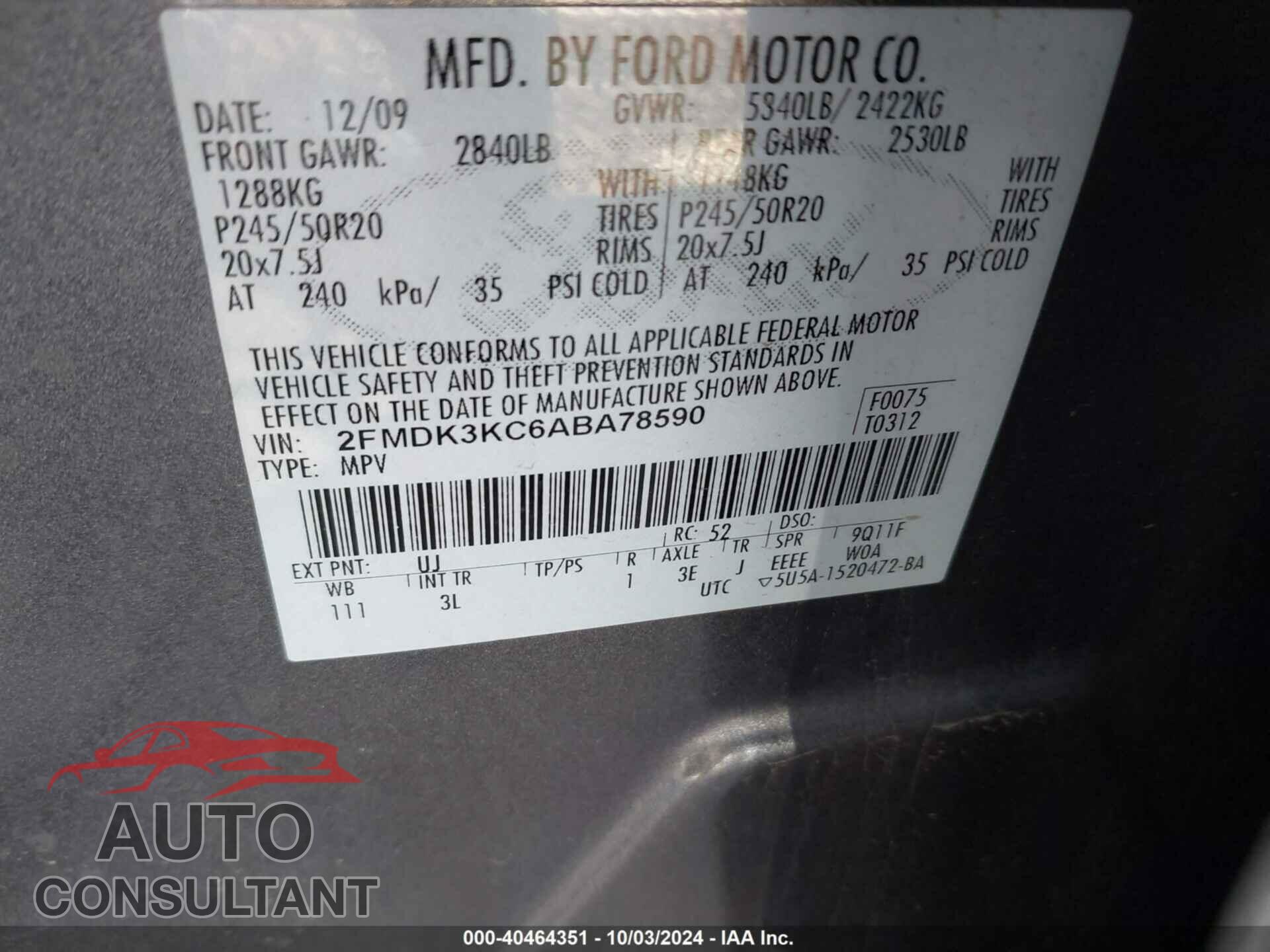 FORD EDGE 2010 - 2FMDK3KC6ABA78590