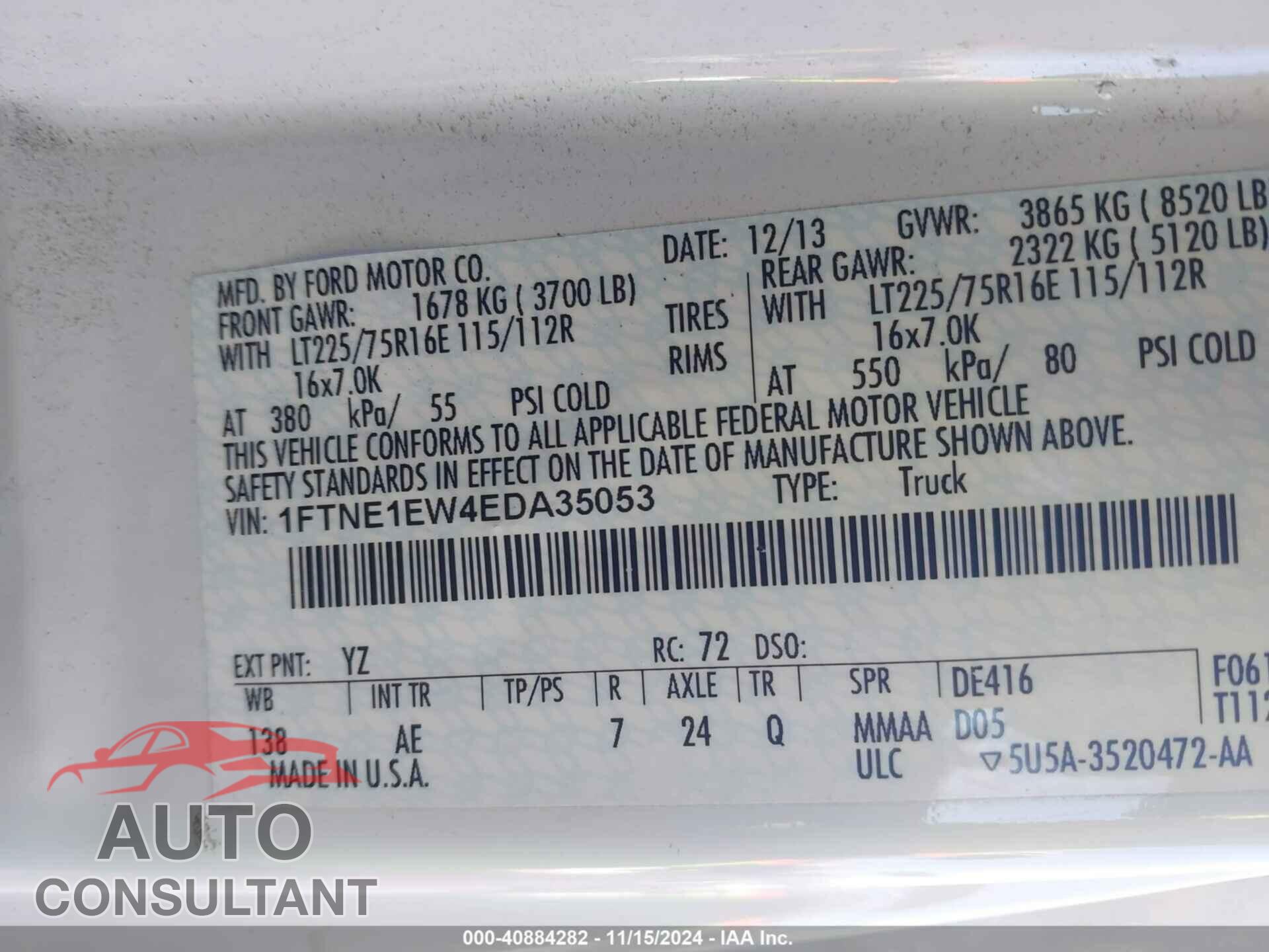 FORD E-150 2014 - 1FTNE1EW4EDA35053