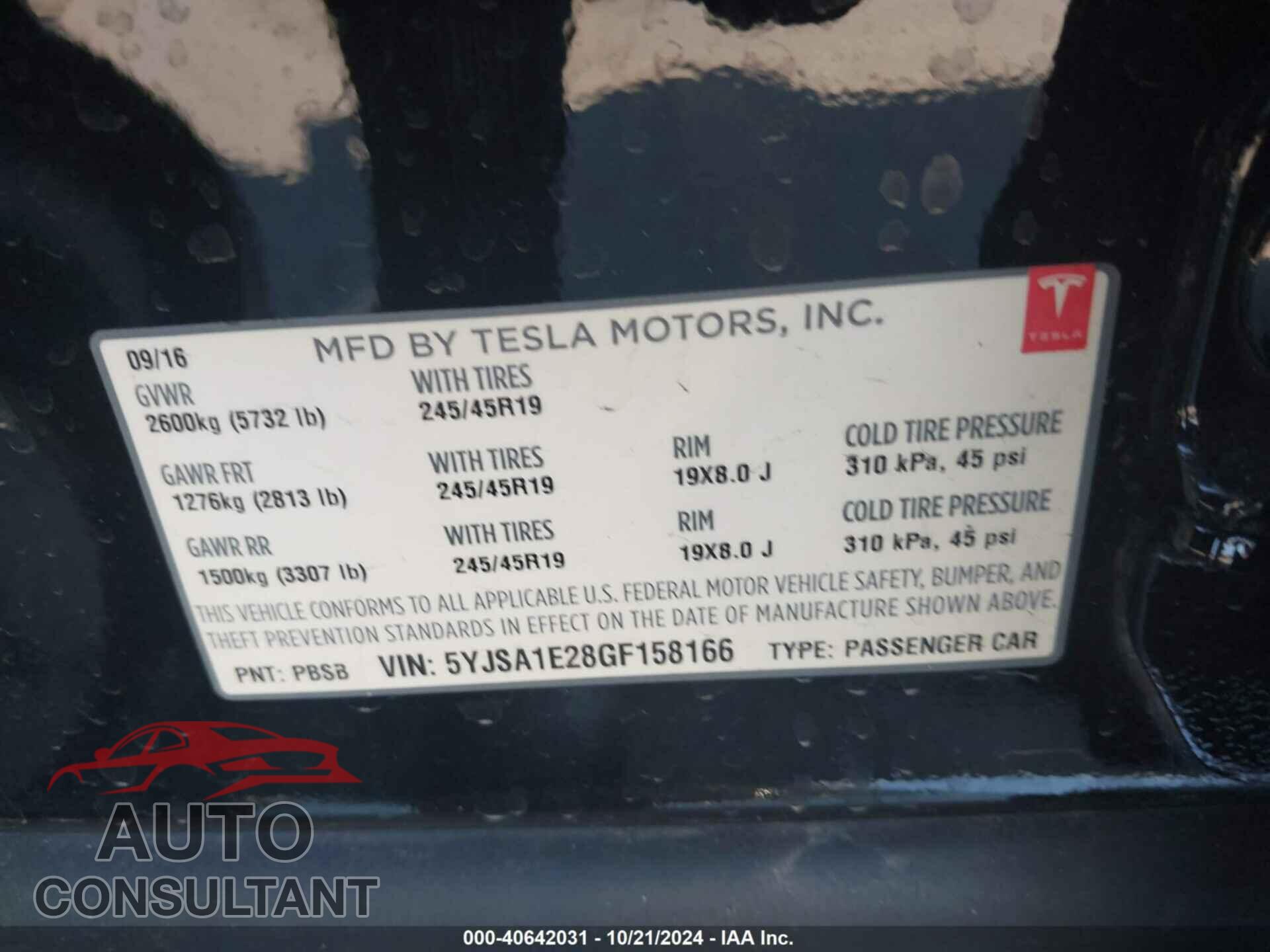 TESLA MODEL S 2016 - 5YJSA1E28GF158166
