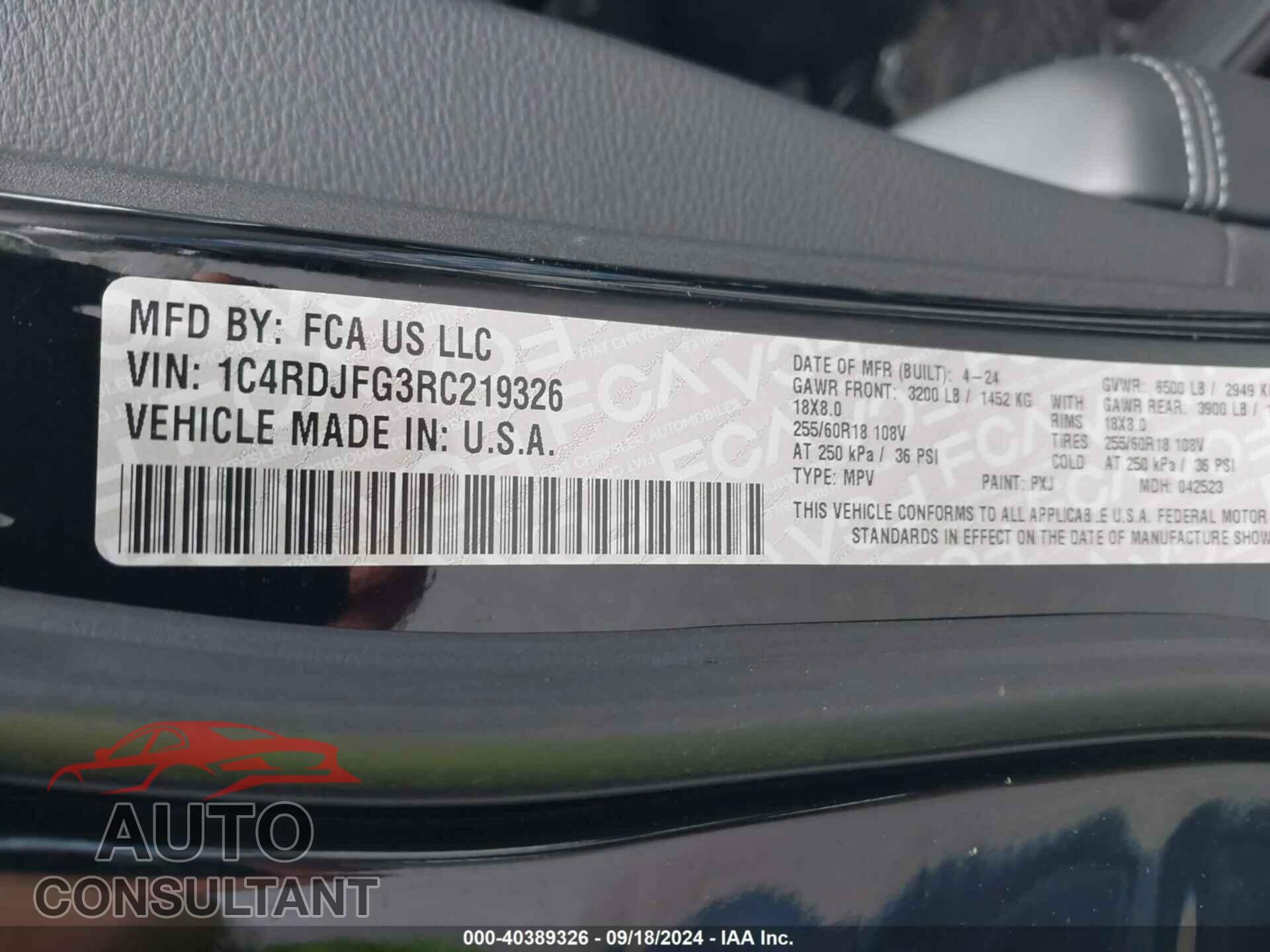 DODGE DURANGO 2024 - 1C4RDJFG3RC219326