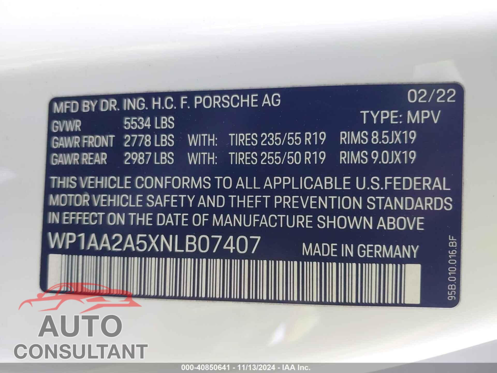PORSCHE MACAN 2022 - WP1AA2A5XNLB07407