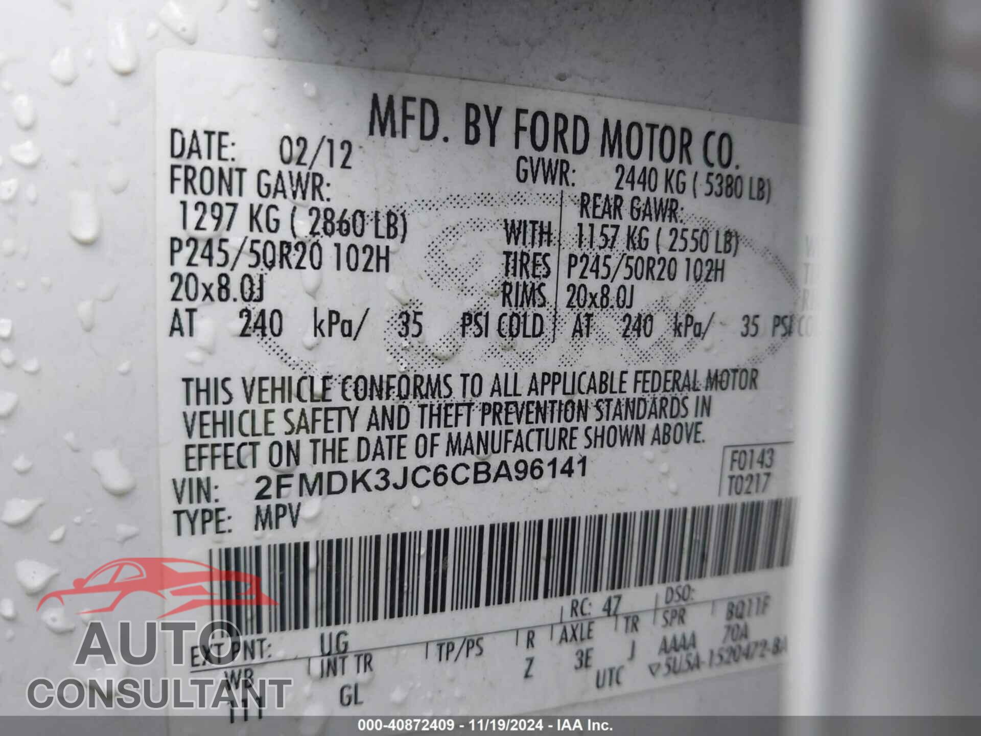 FORD EDGE 2012 - 2FMDK3JC6CBA96141
