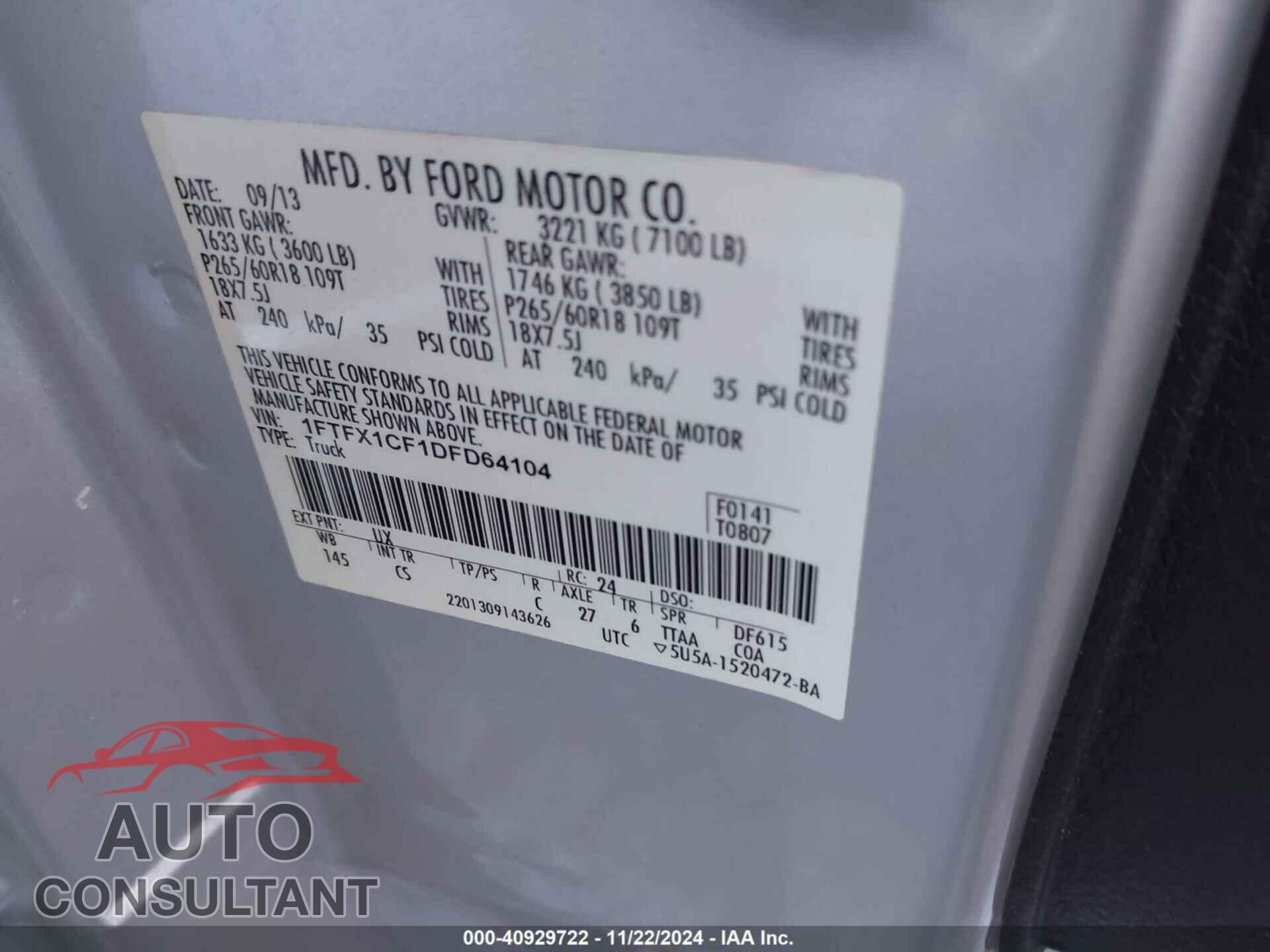 FORD F-150 2013 - 1FTFX1CF1DFD64104