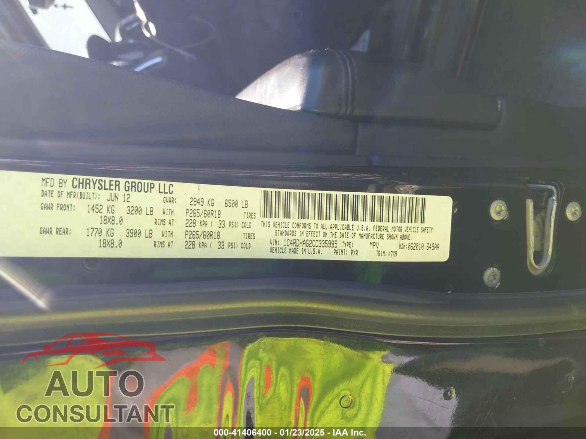 DODGE DURANGO 2012 - 1C4RDHAG2CC335995