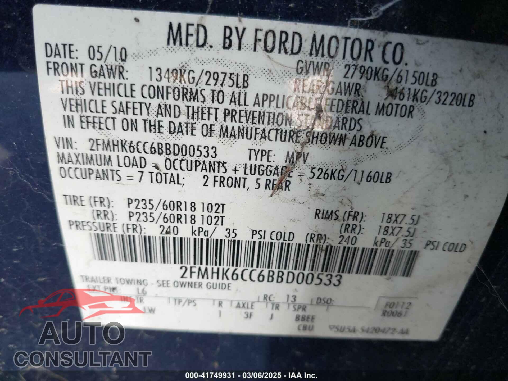 FORD FLEX 2011 - 2FMHK6CC6BBD00533