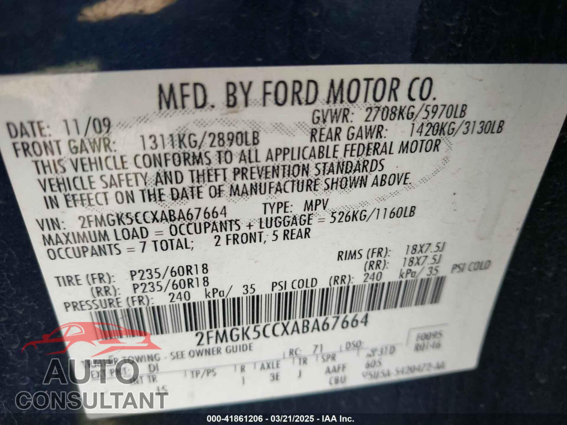 FORD FLEX 2010 - 2FMGK5CCXABA67664