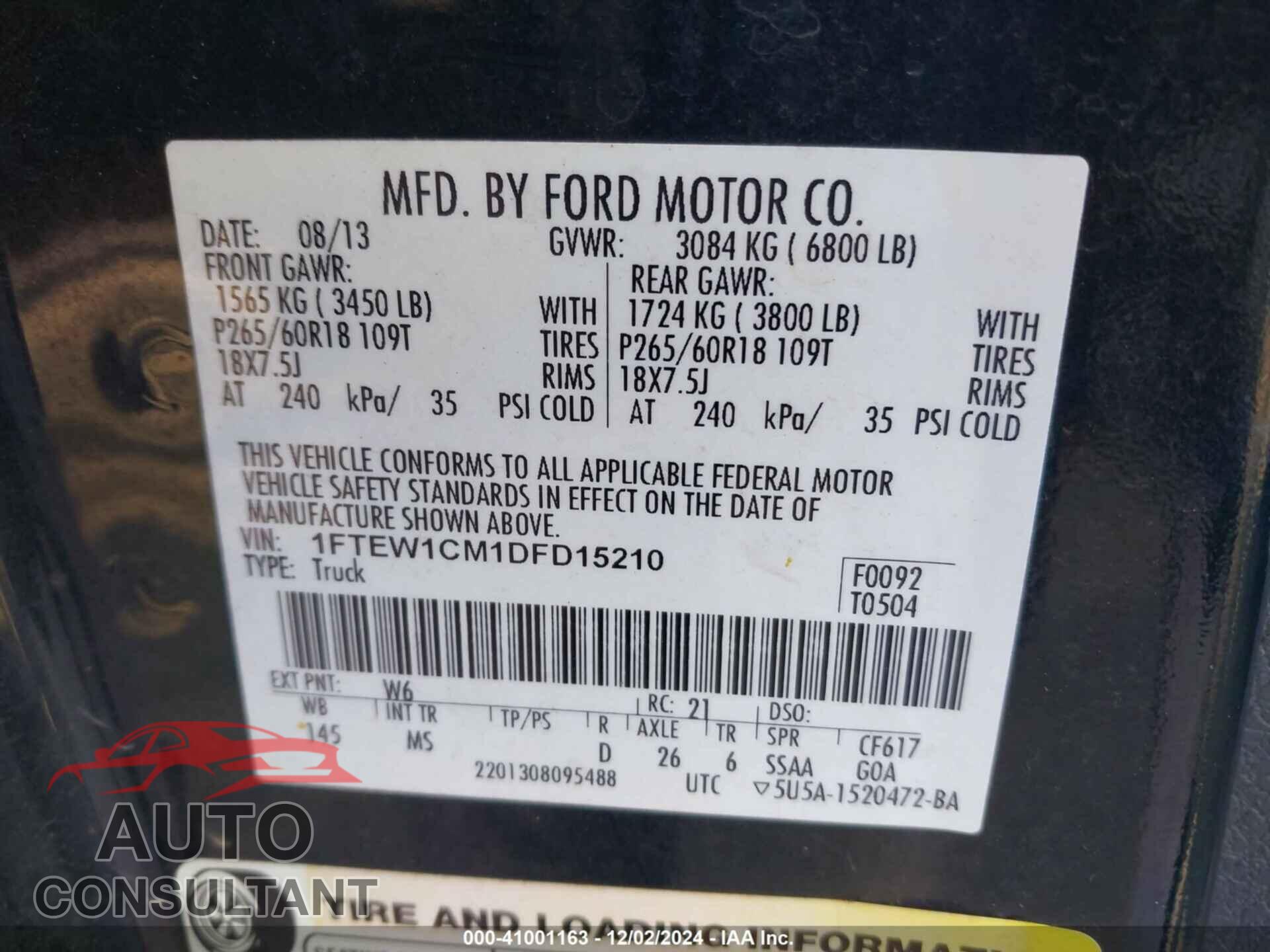 FORD F-150 2013 - 1FTEW1CM1DFD15210
