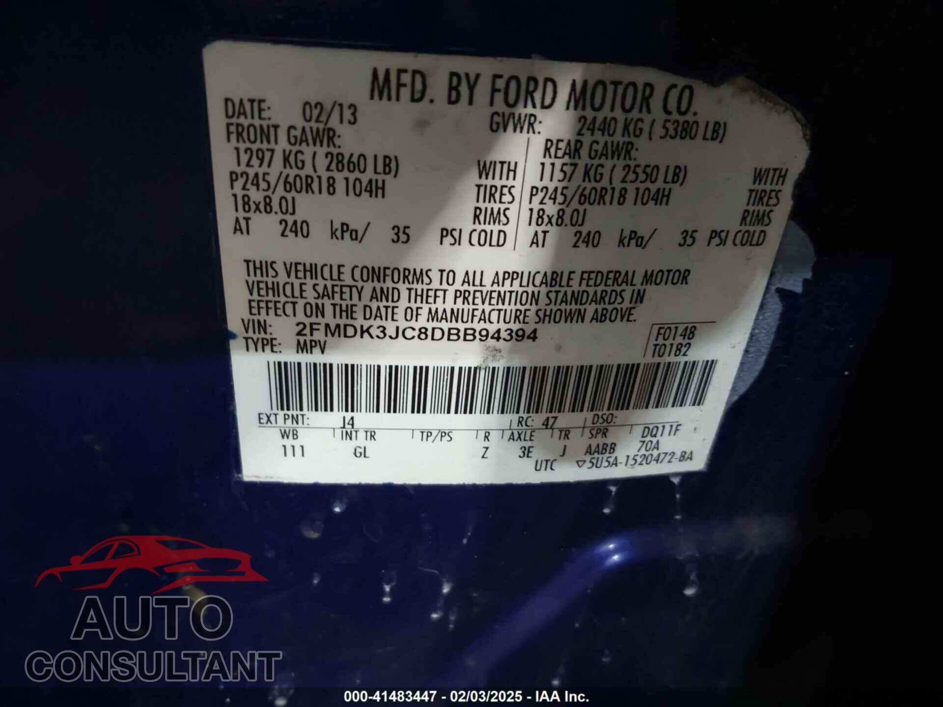 FORD EDGE 2013 - 2FMDK3JC8DBB94394