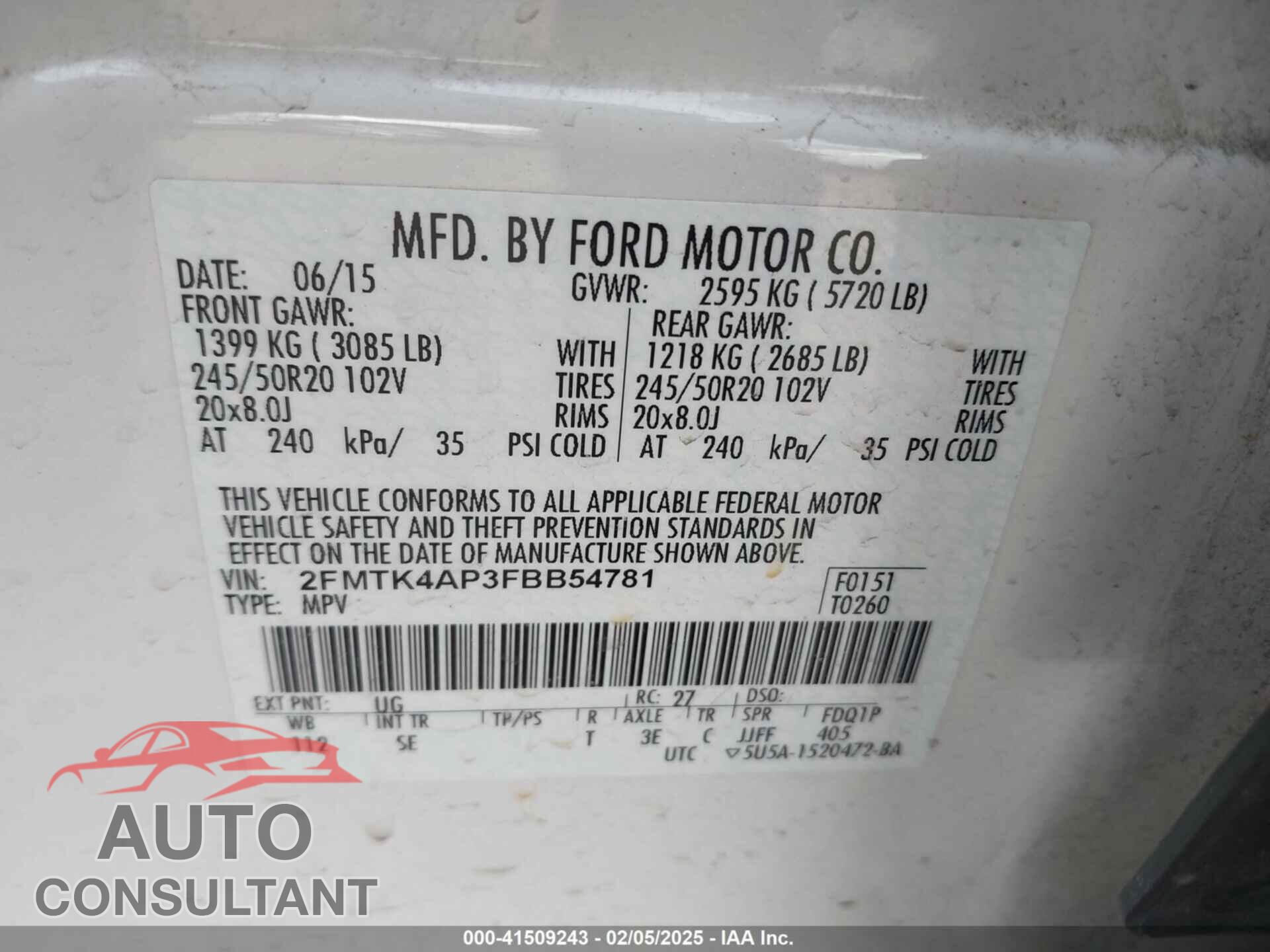 FORD EDGE 2015 - 2FMTK4AP3FBB54781