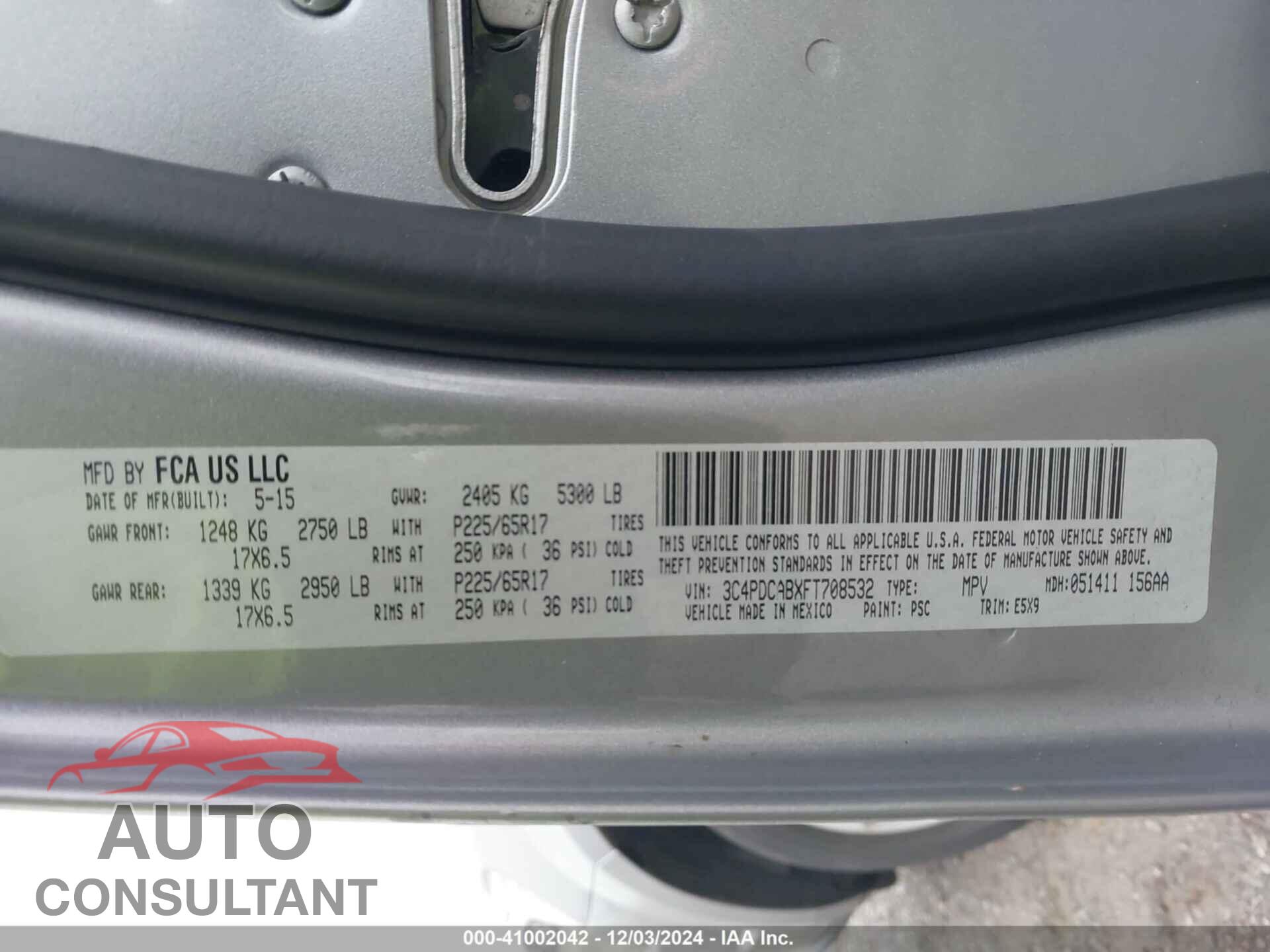 DODGE JOURNEY 2015 - 3C4PDCABXFT708532