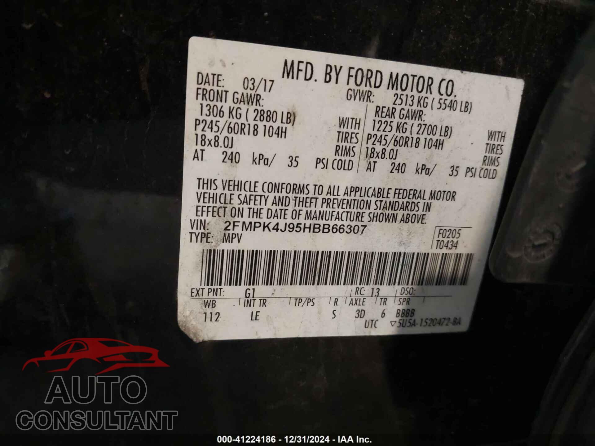 FORD EDGE 2017 - 2FMPK4J95HBB66307