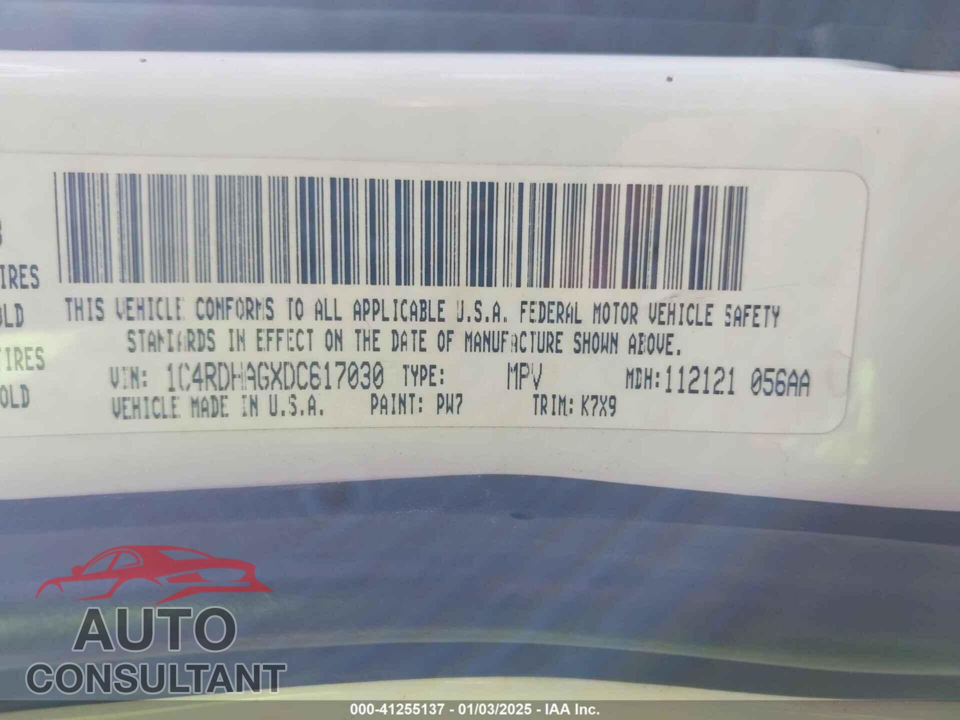 DODGE DURANGO 2013 - 1C4RDHAGXDC617030