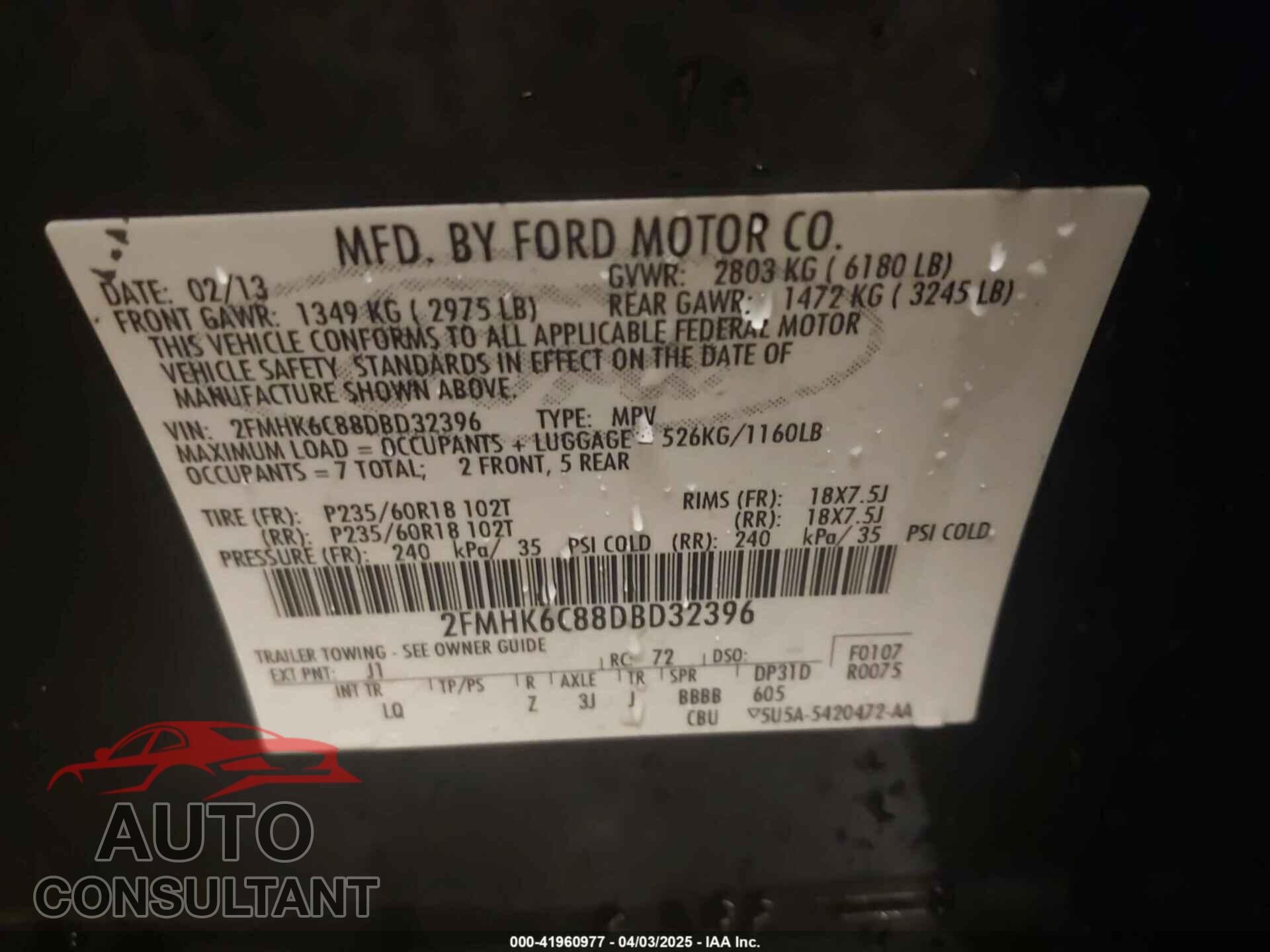 FORD FLEX 2013 - 2FMHK6C88DBD32396
