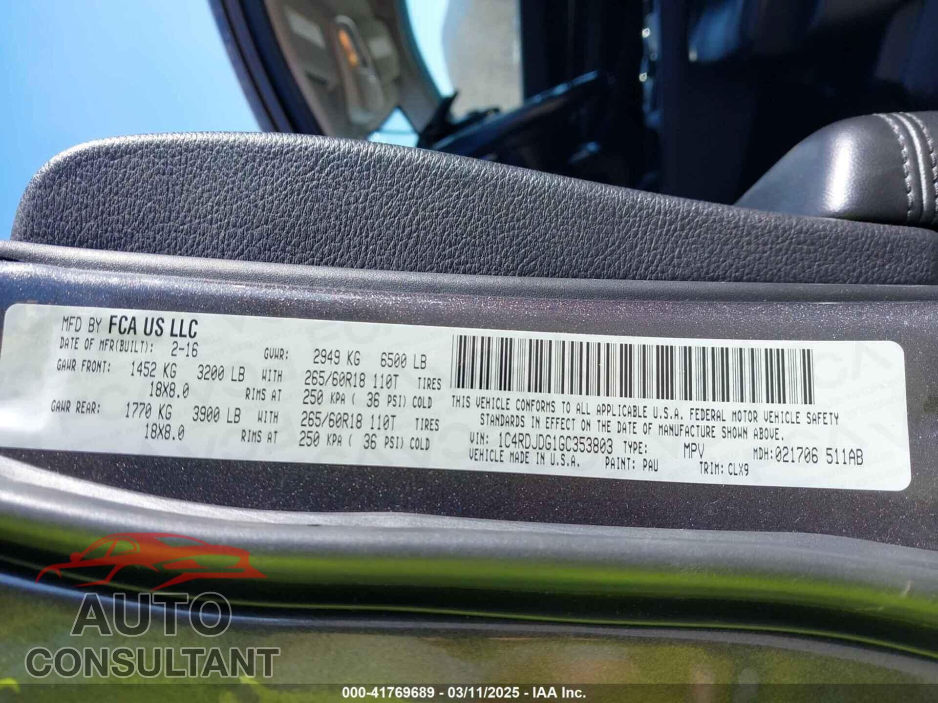 DODGE DURANGO 2016 - 1C4RDJDG1GC353803