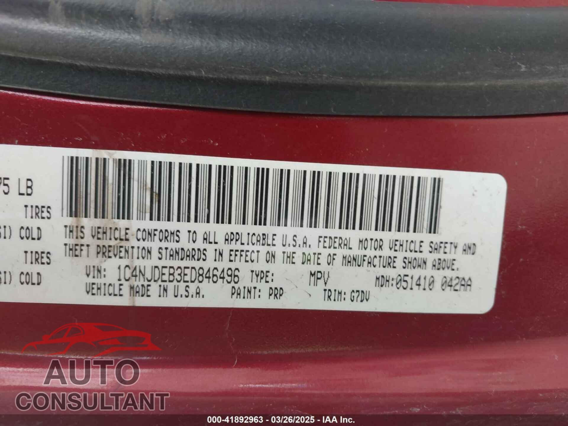 JEEP COMPASS 2014 - 1C4NJDEB3ED846496