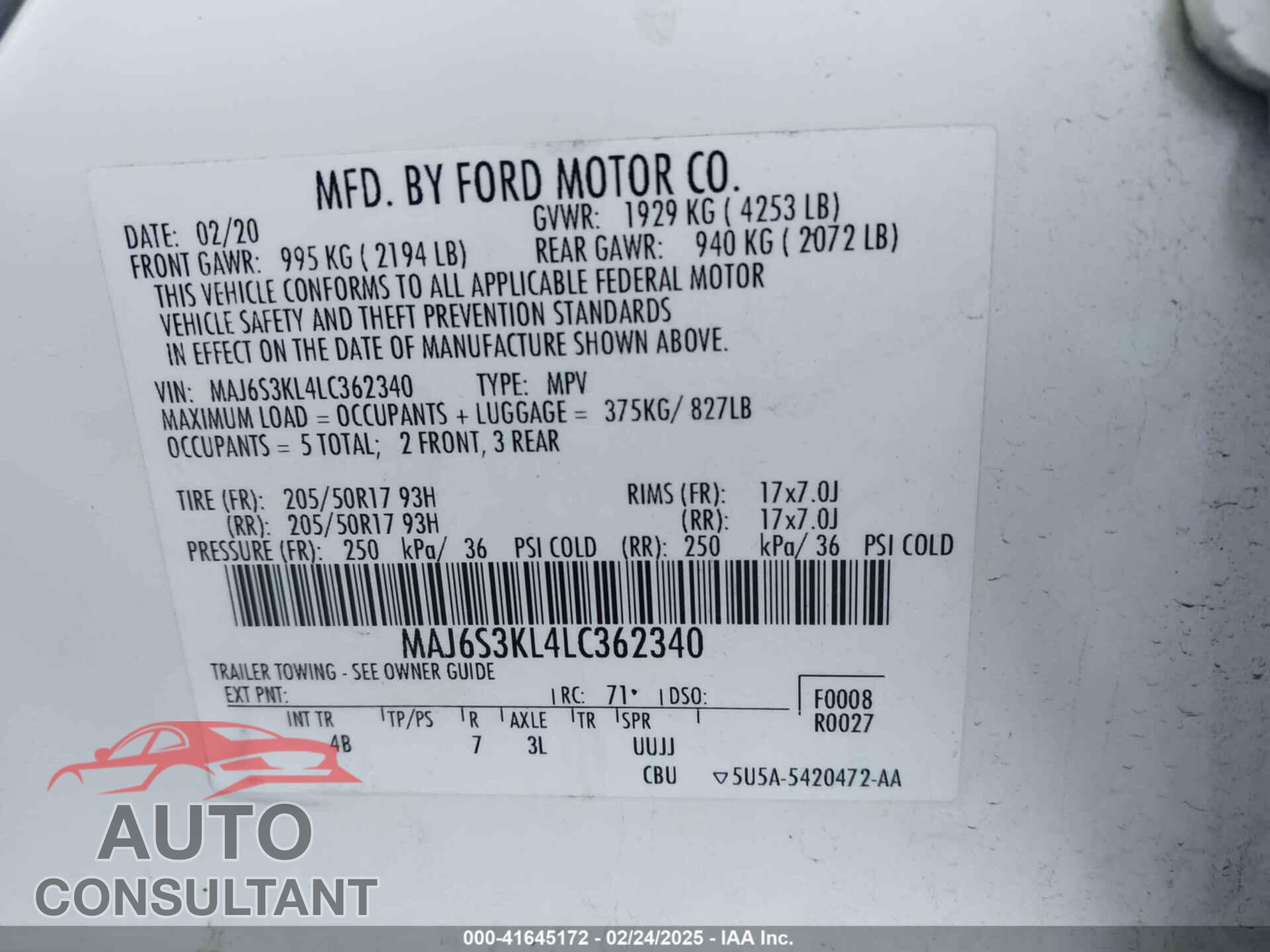 FORD ECOSPORT 2020 - MAJ6S3KL4LC362340