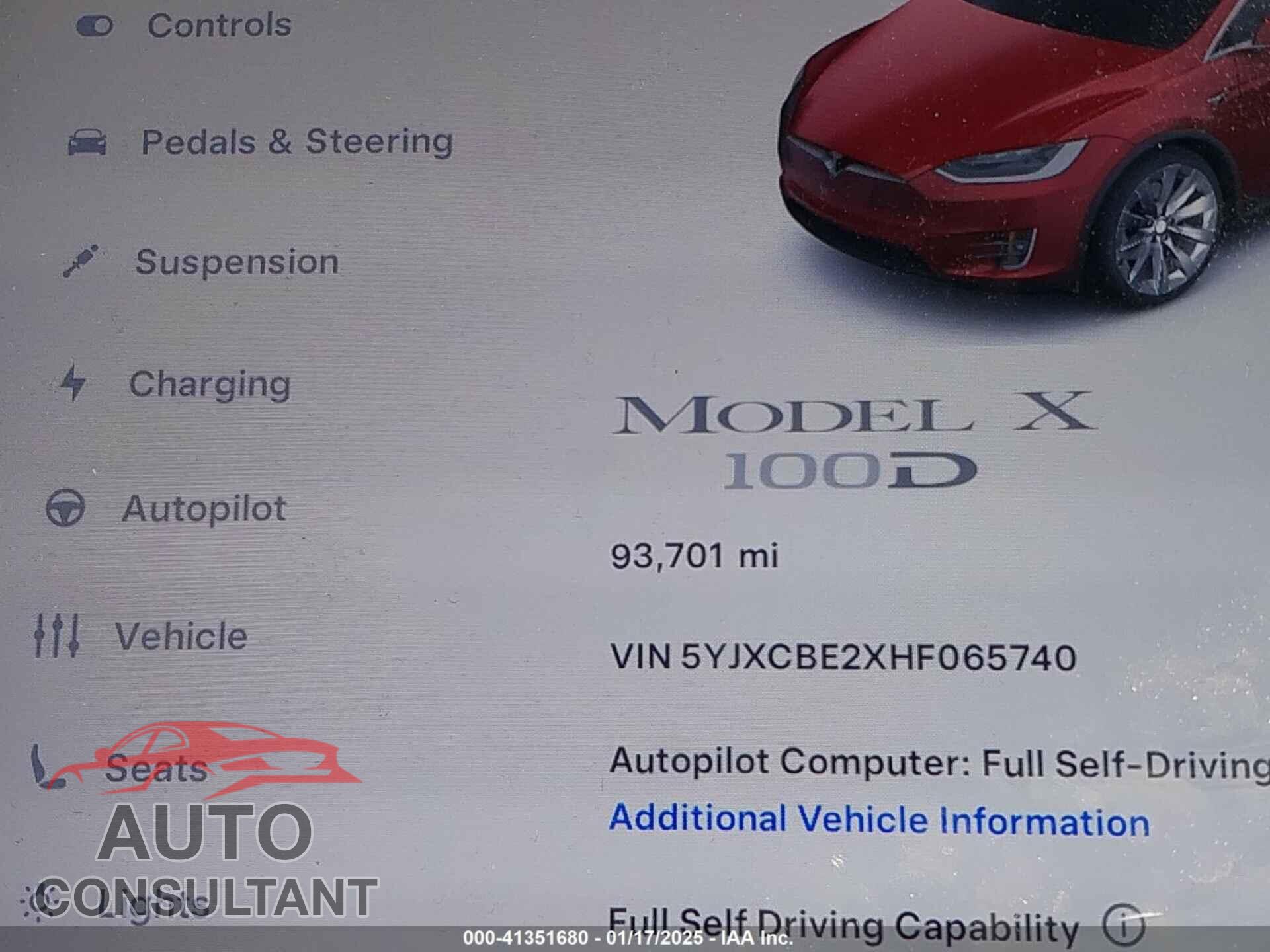 TESLA MODEL X 2017 - 5YJXCBE2XHF065740