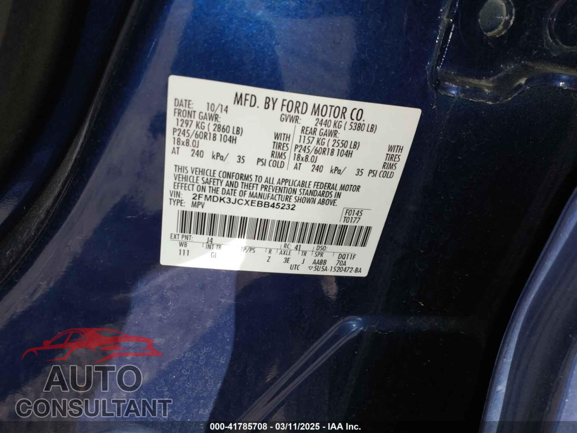 FORD EDGE 2014 - 2FMDK3JCXEBB45232