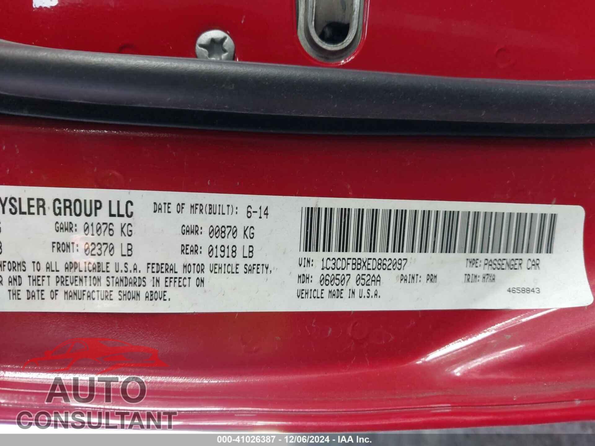 DODGE DART 2014 - 1C3CDFBBXED862097