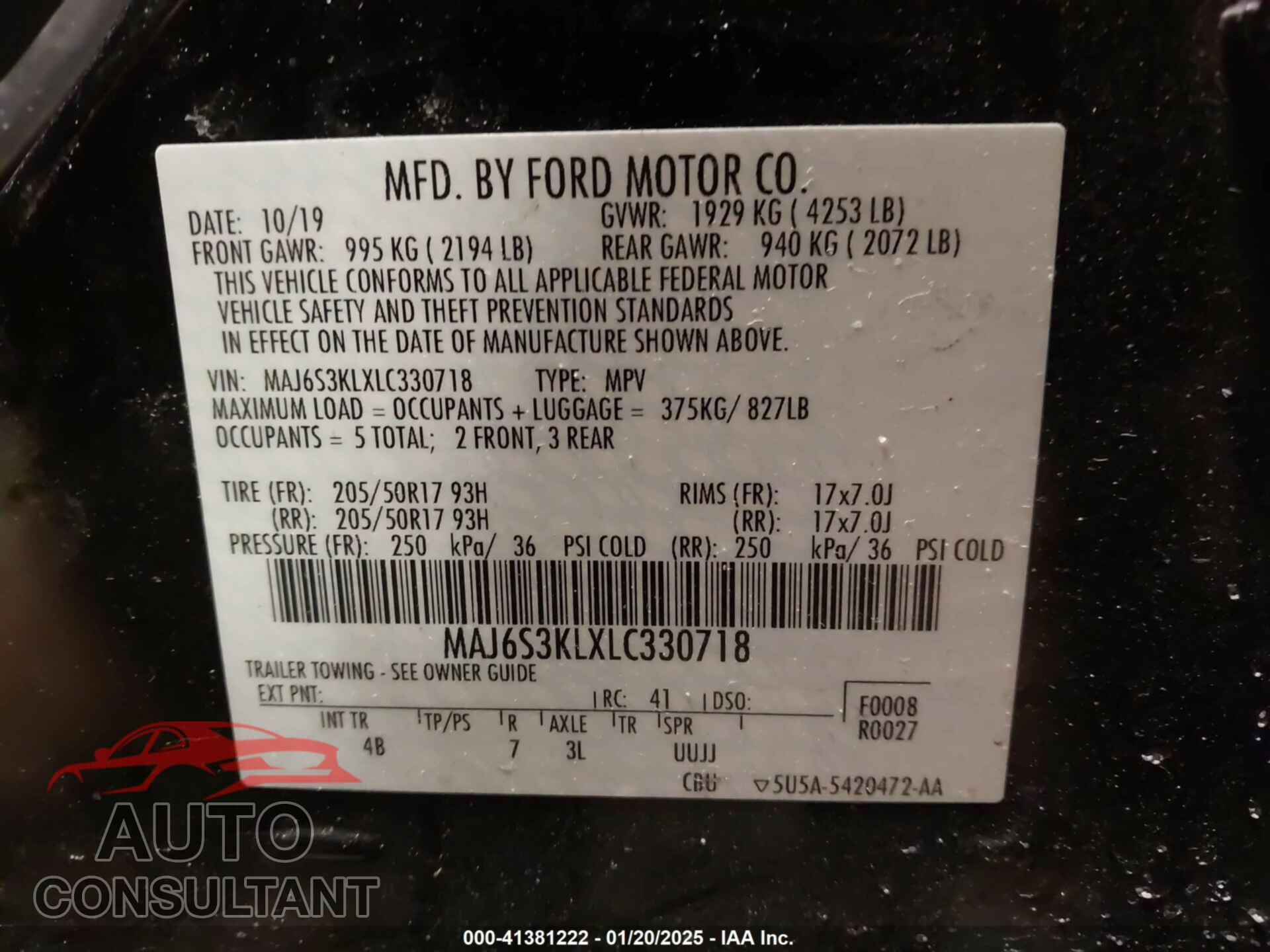 FORD ECOSPORT 2020 - MAJ6S3KLXLC330718