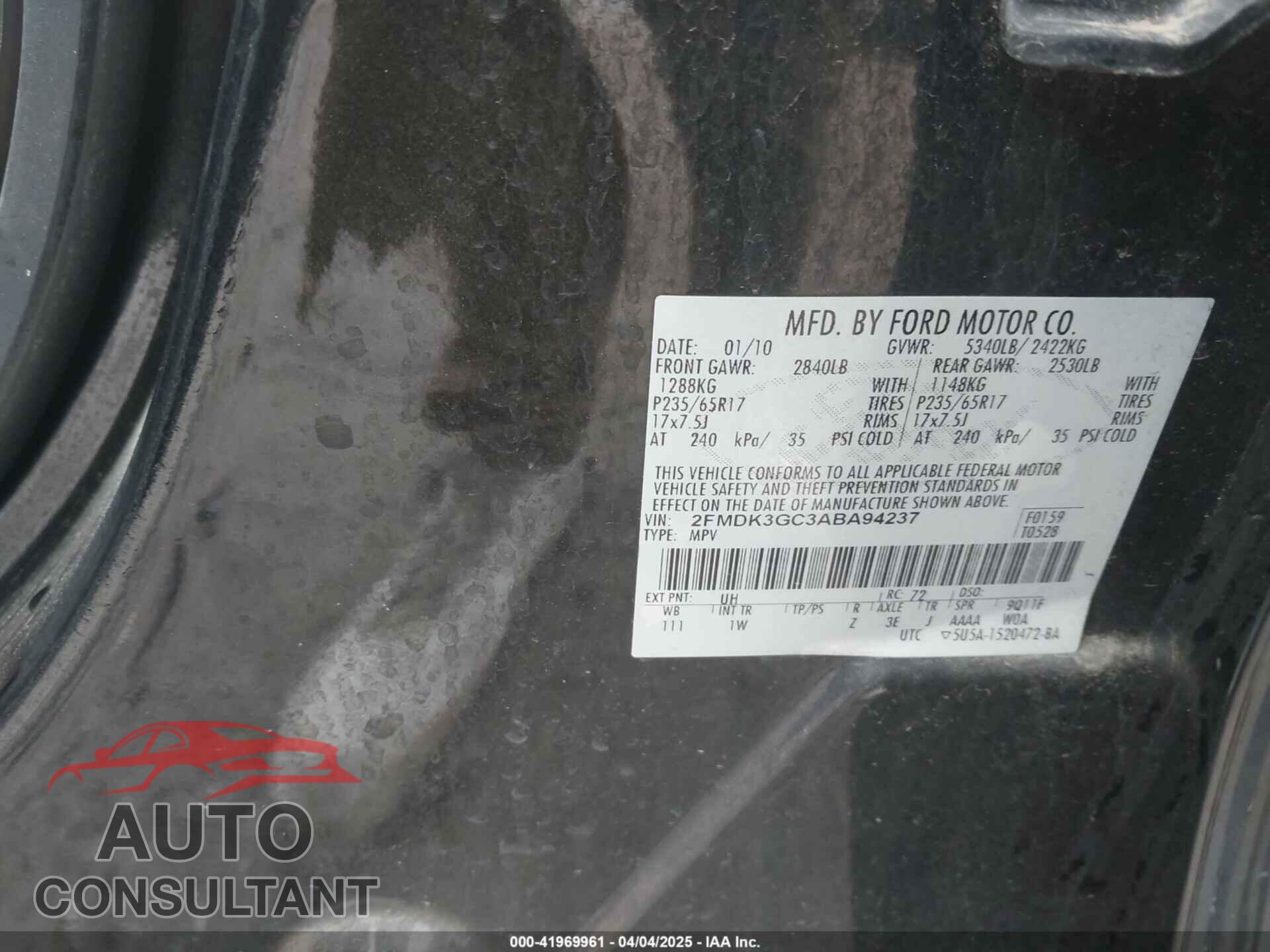 FORD EDGE 2010 - 2FMDK3GC3ABA94237