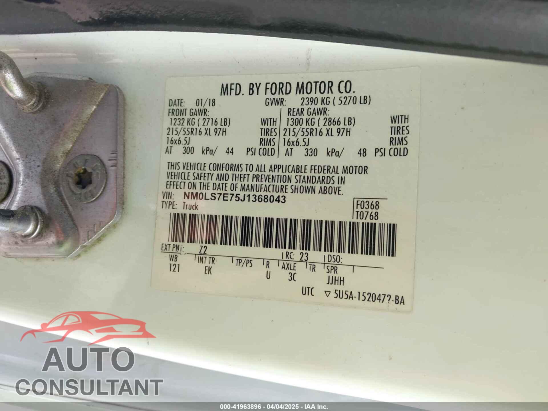 FORD TRANSIT CONNECT 2018 - NM0LS7E75J1368043