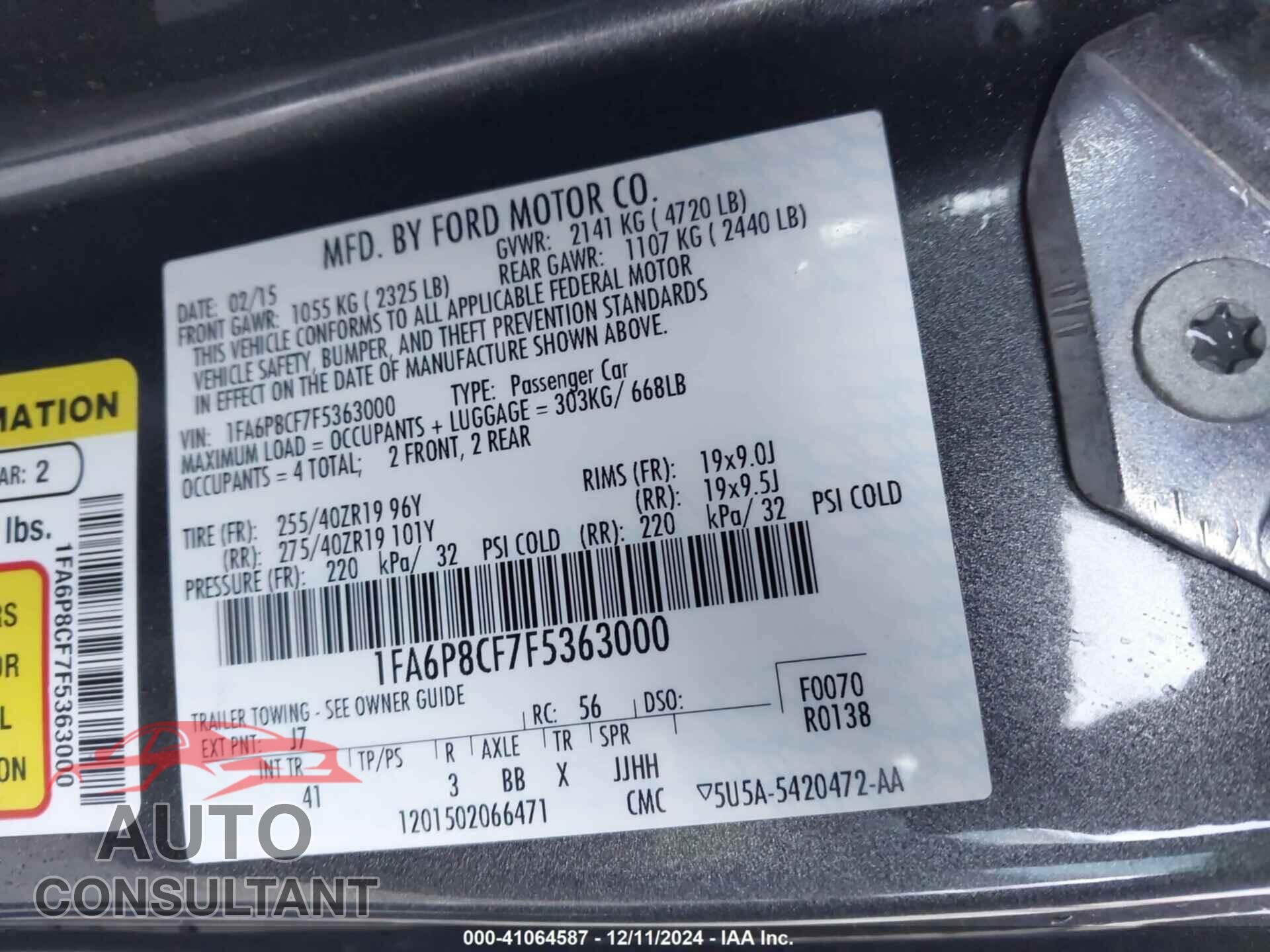 FORD MUSTANG 2015 - 1FA6P8CF7F5363000