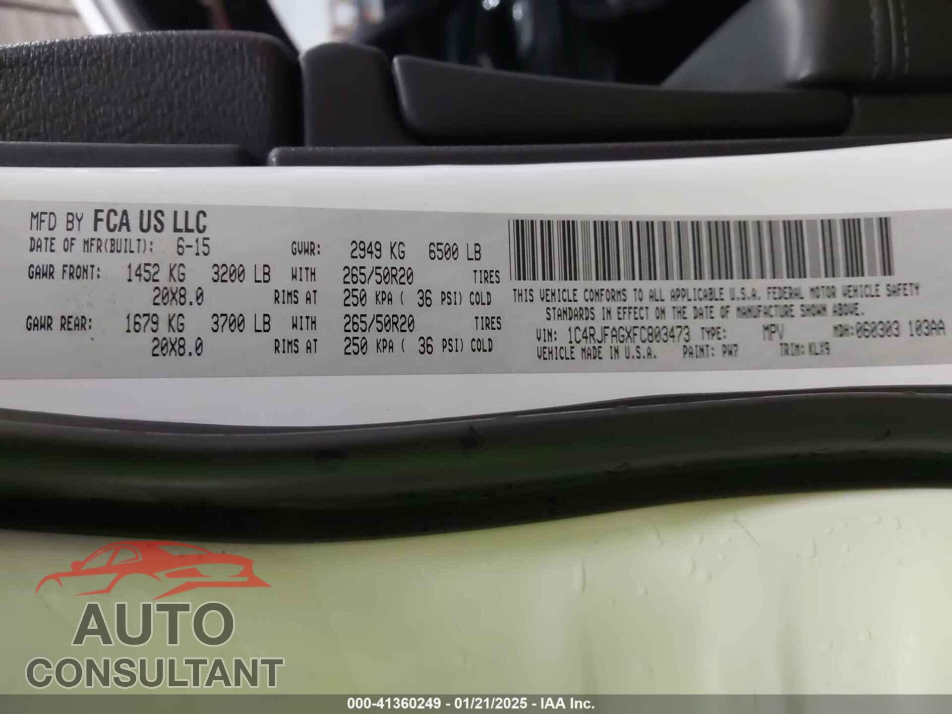 JEEP GRAND CHEROKEE 2015 - 1C4RJFAGXFC803473