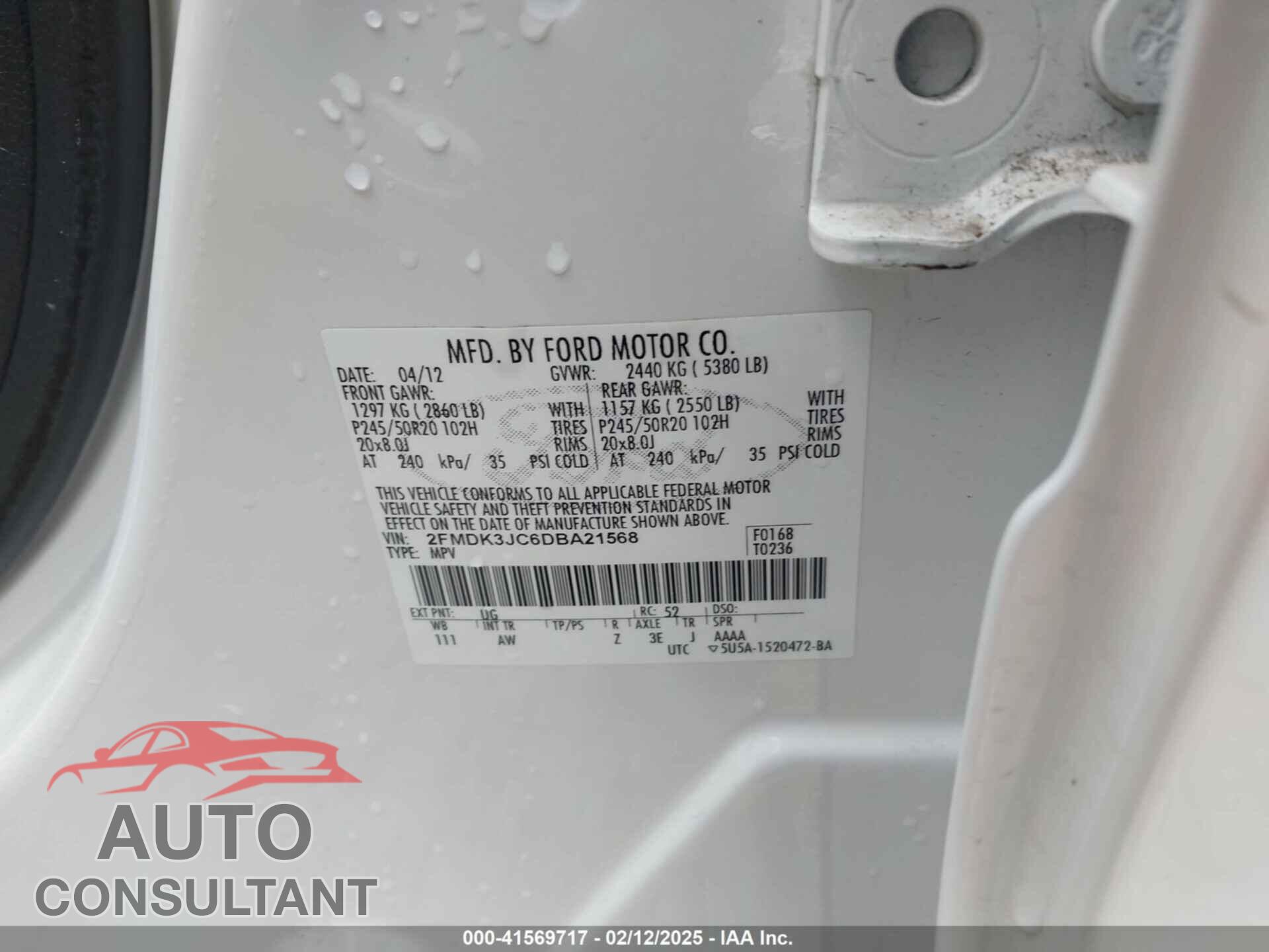FORD EDGE 2013 - 2FMDK3JC6DBA21568