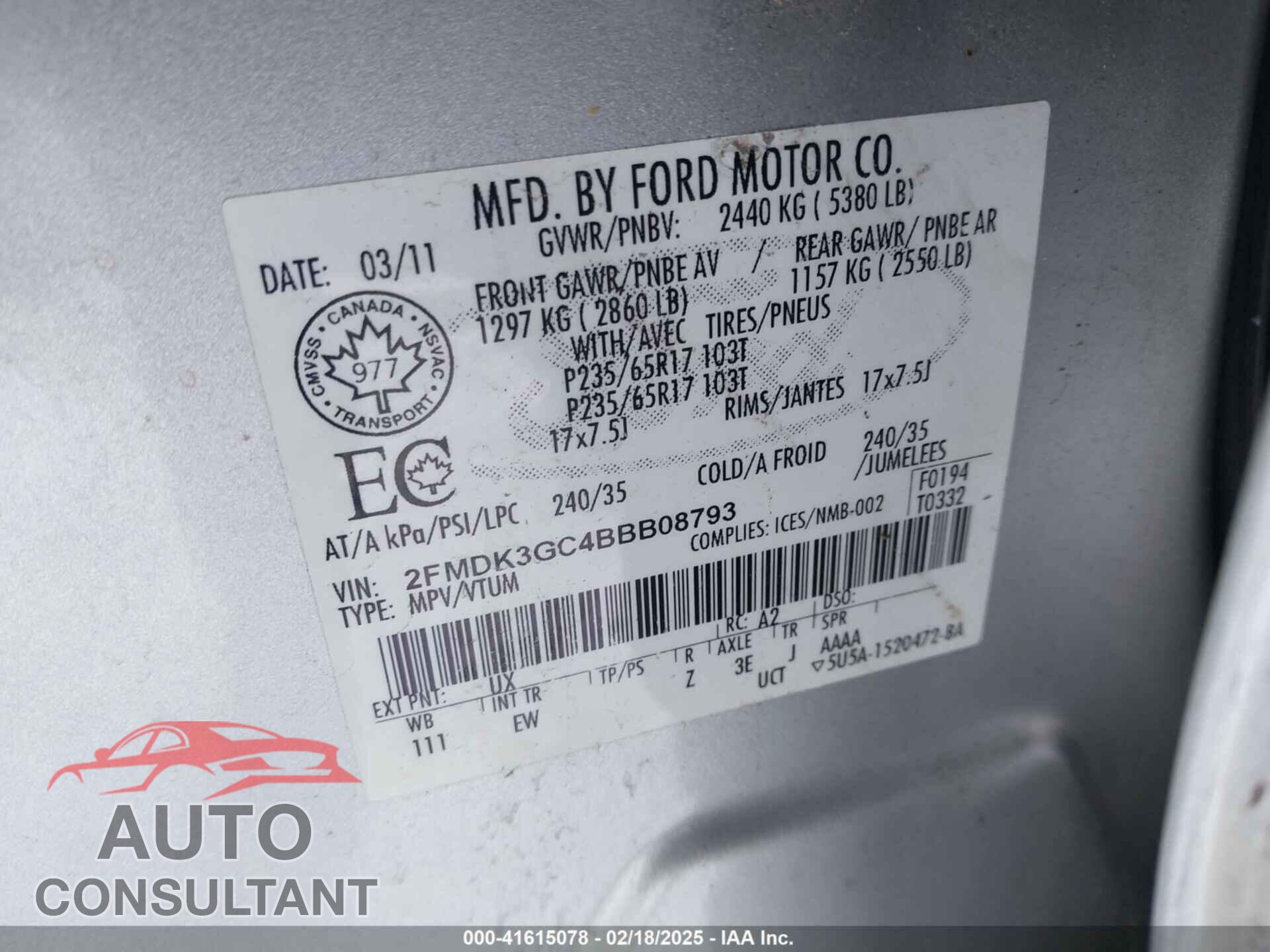 FORD EDGE 2011 - 2FMDK3GC4BBB08793