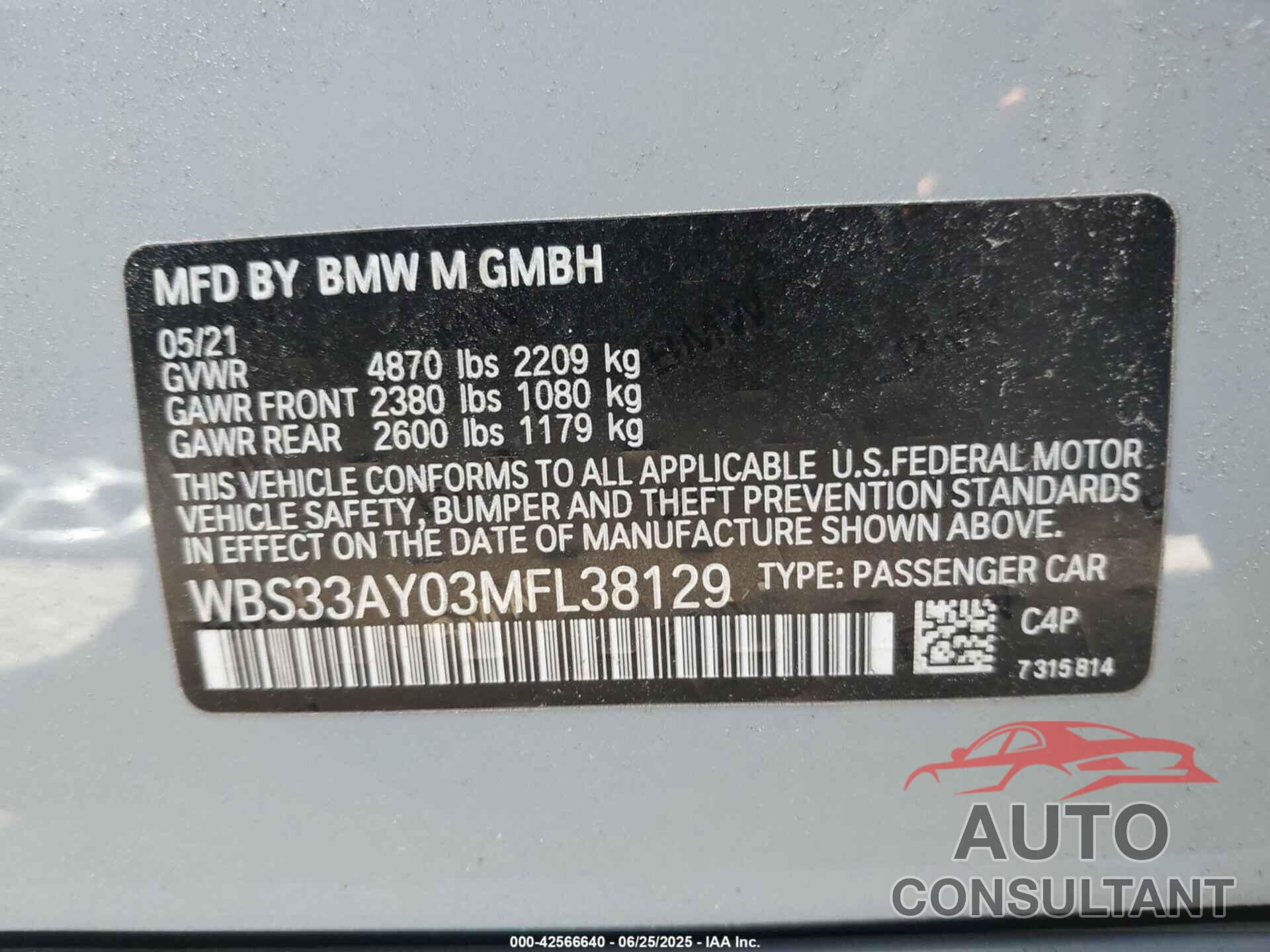 BMW M3 2021 - WBS33AY03MFL38129