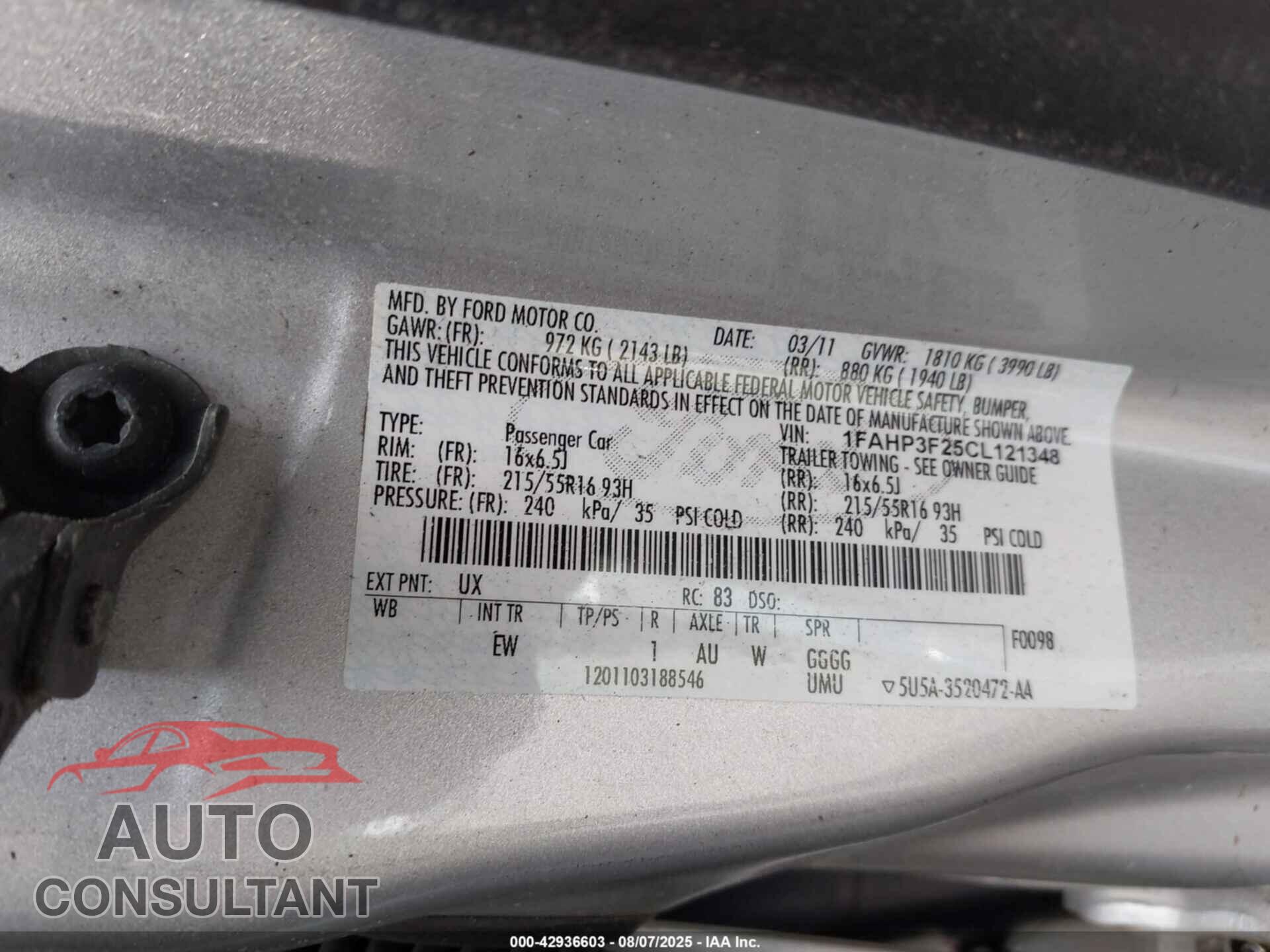 FORD FOCUS 2012 - 1FAHP3F25CL121348