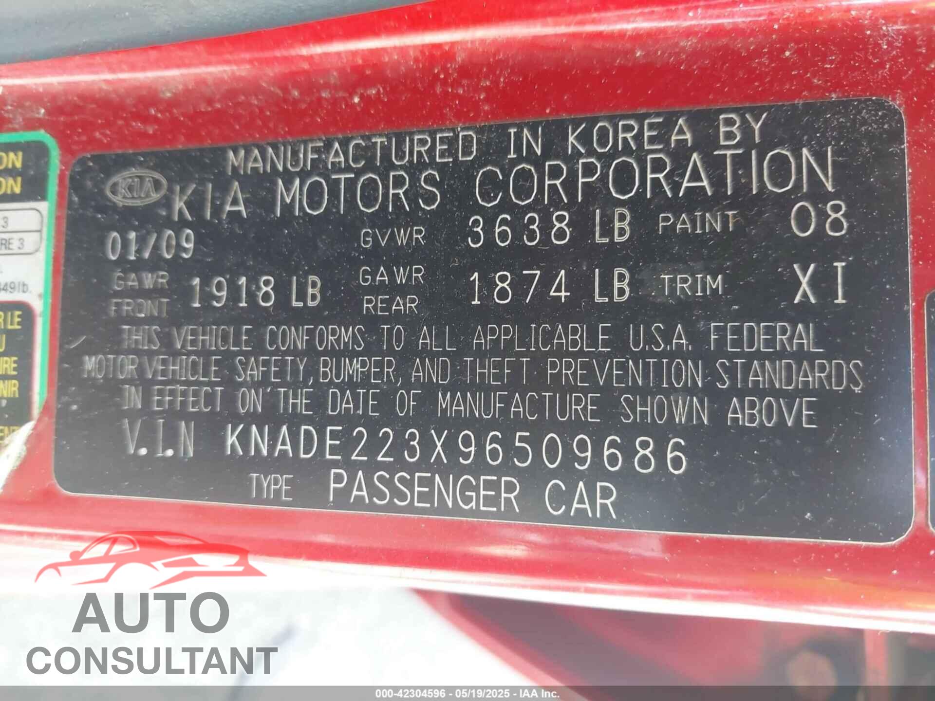 KIA RIO 2009 - KNADE223X96509686