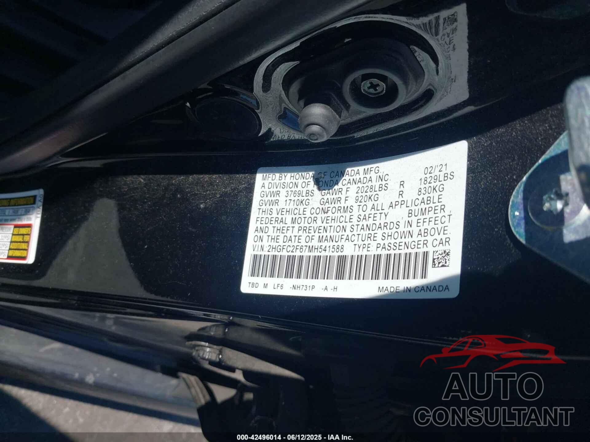 HONDA CIVIC 2021 - 2HGFC2F67MH541588