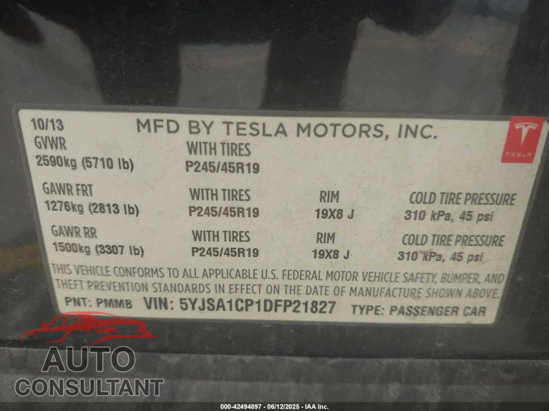 TESLA MODEL S 2013 - 5YJSA1CP1DFP21827