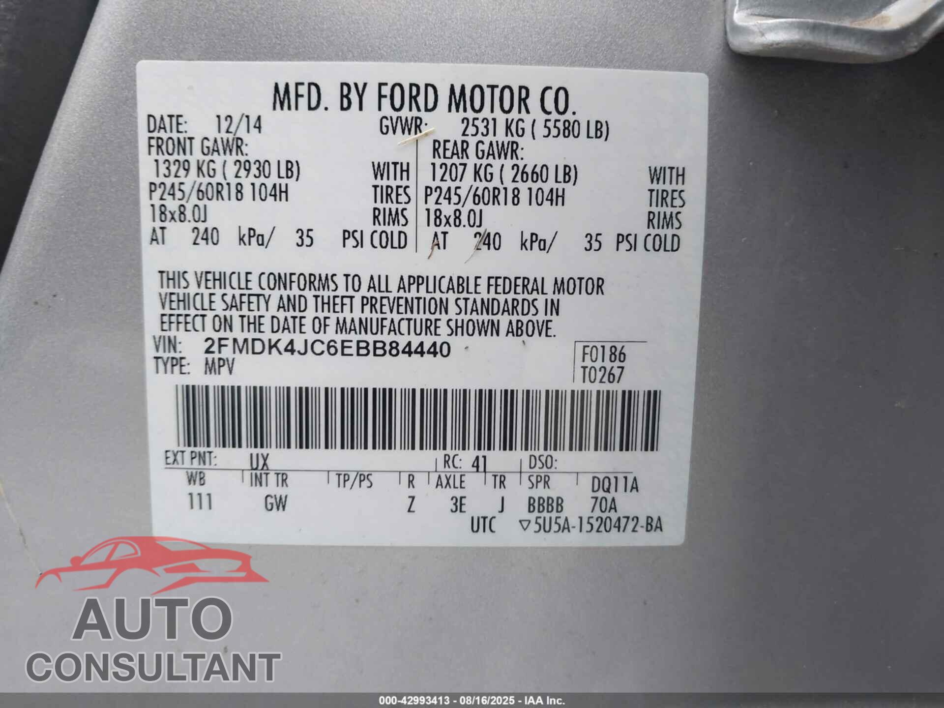 FORD EDGE 2014 - 2FMDK4JC6EBB84440