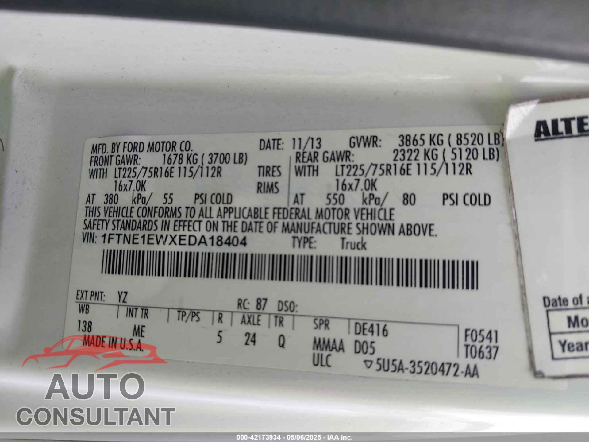 FORD E-150 2014 - 1FTNE1EWXEDA18404