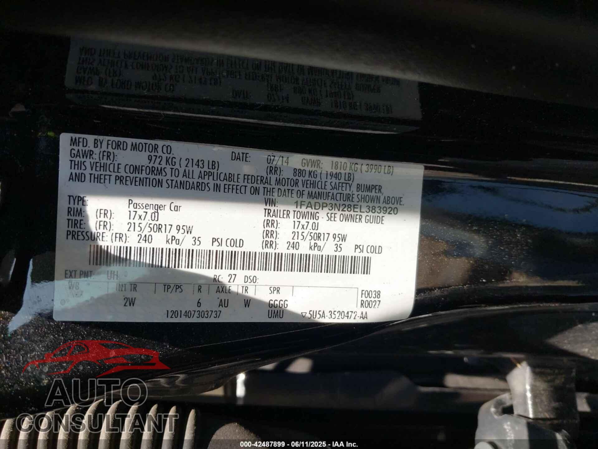 FORD FOCUS 2014 - 1FADP3N28EL383920
