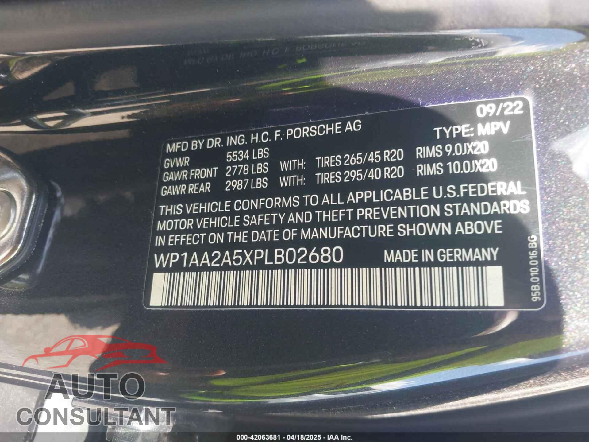 PORSCHE MACAN 2023 - WP1AA2A5XPLB02680
